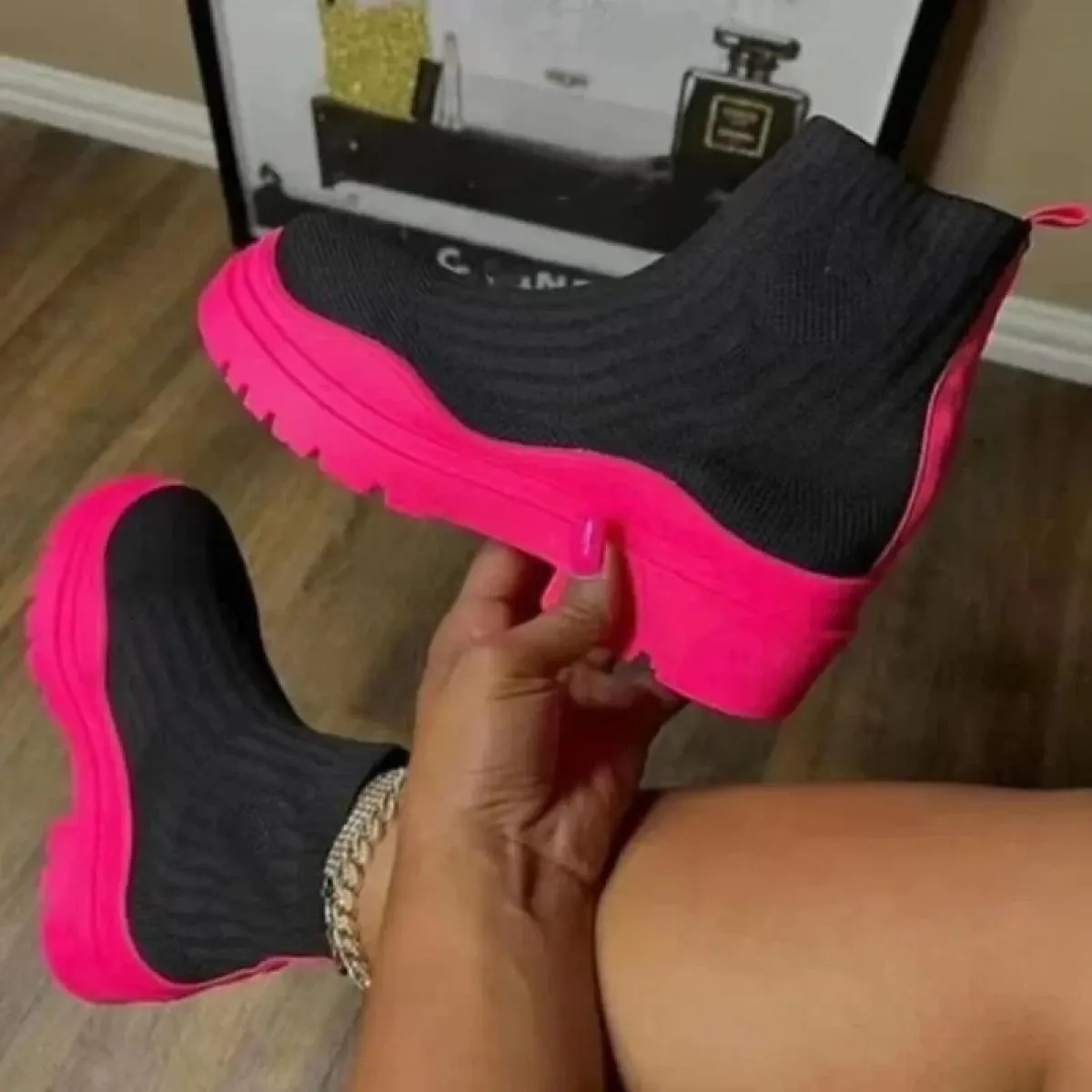 2023 primavera autunno nuova moda traspirante zeppe casual piattaforma stivaletti calzini da donna scarpe stivali gotici