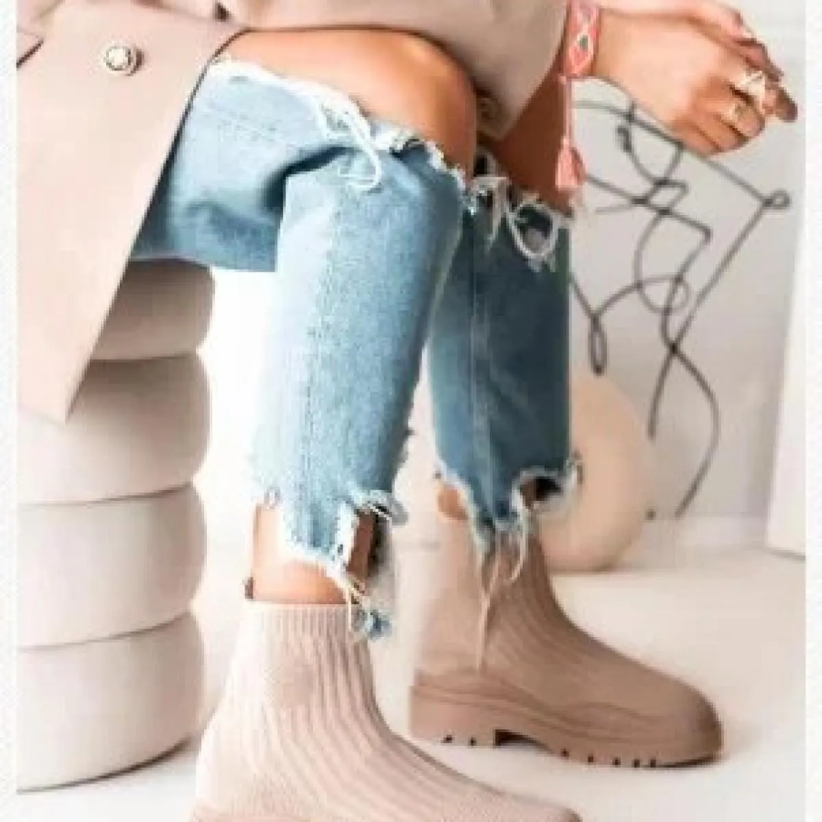 2023 primavera autunno nuova moda traspirante zeppe casual piattaforma stivaletti calzini da donna scarpe stivali gotici