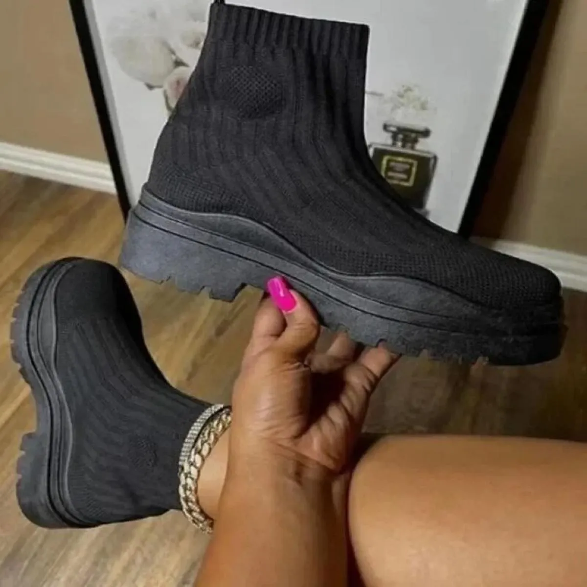 2023 primavera autunno nuova moda traspirante zeppe casual piattaforma stivaletti calzini da donna scarpe stivali gotici