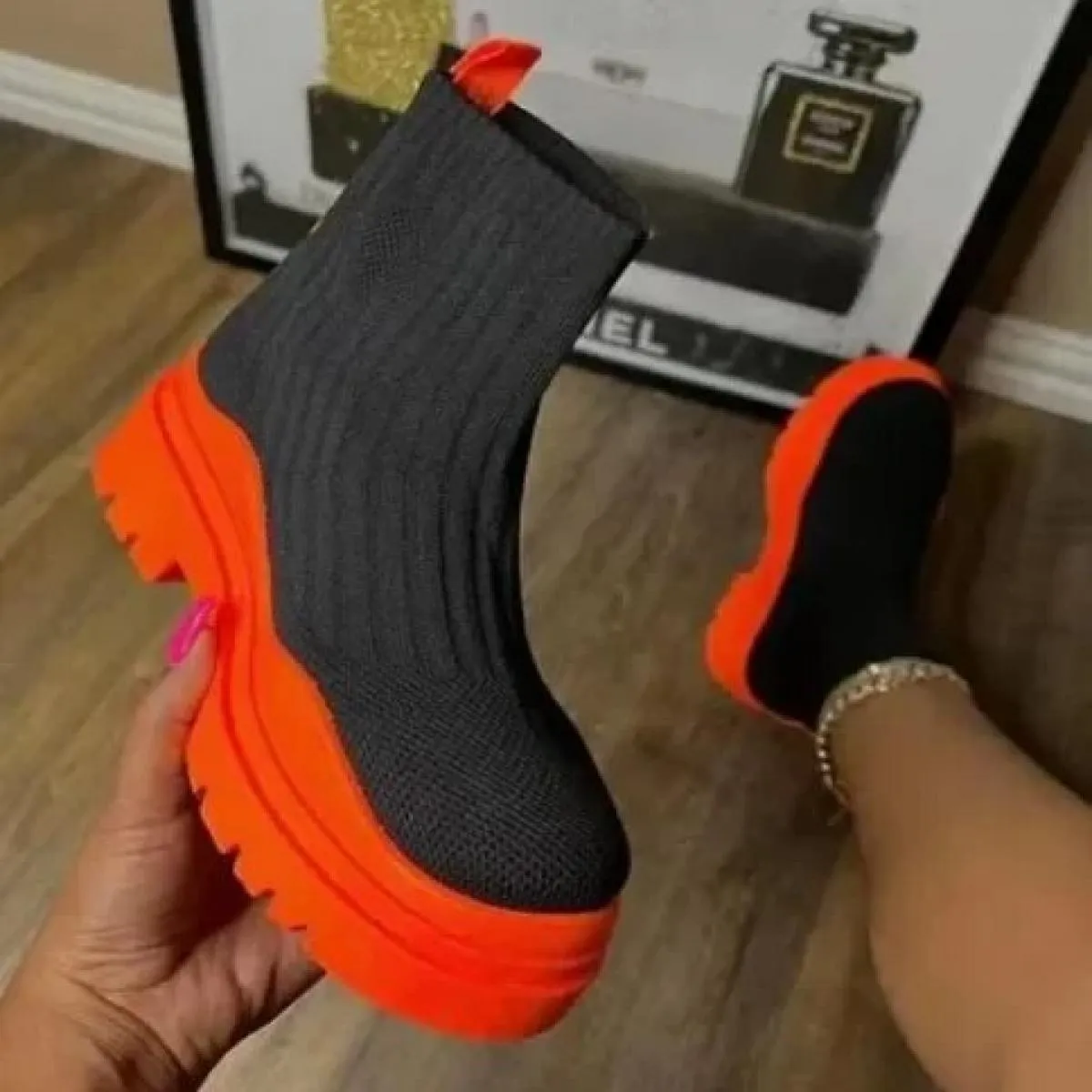 2023 primavera autunno nuova moda traspirante zeppe casual piattaforma stivaletti calzini da donna scarpe stivali gotici