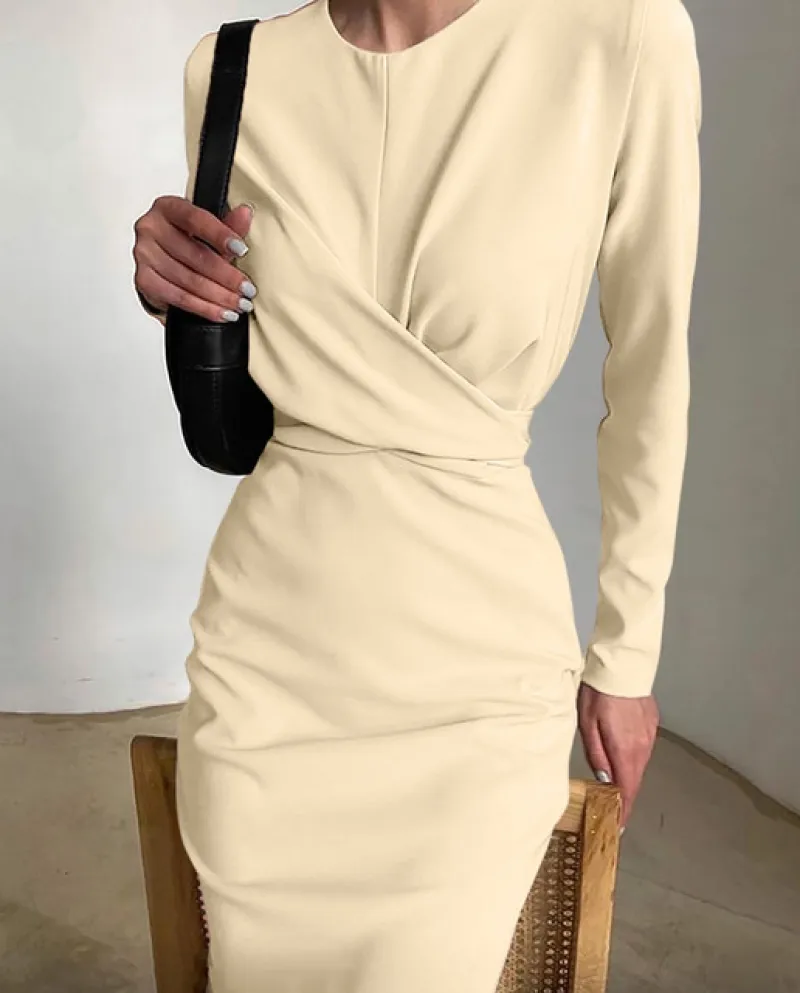 Abito da sera in sim arricciato alla moda da donna Abito da sera a maniche lunghe con maniche lunghe Abito da sera Abito da sera