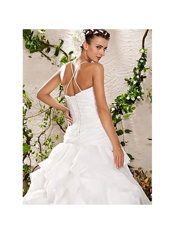 Abito da sposa online vita bassa con gonna a balza in organza