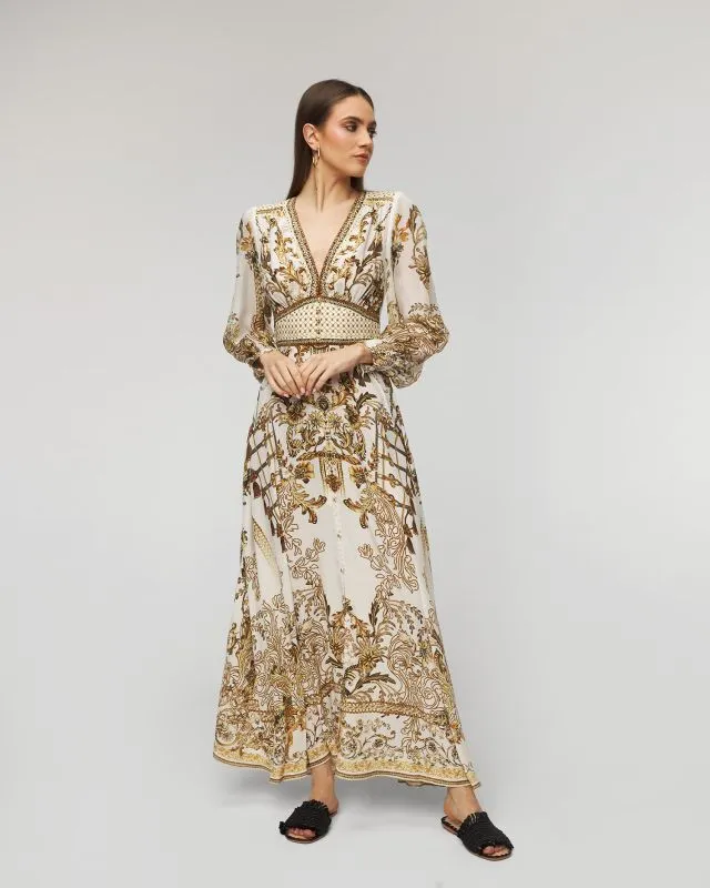 Abito di seta Camilla Button Dress W/ Shaped Waistband