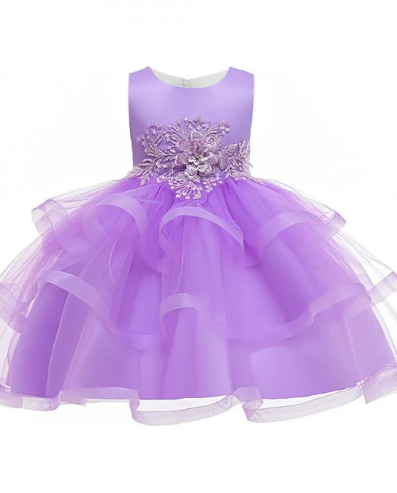Abito Per Ragazza Abito Estivo Applique Pizzo Maglia Torta Abito Soffice Elega