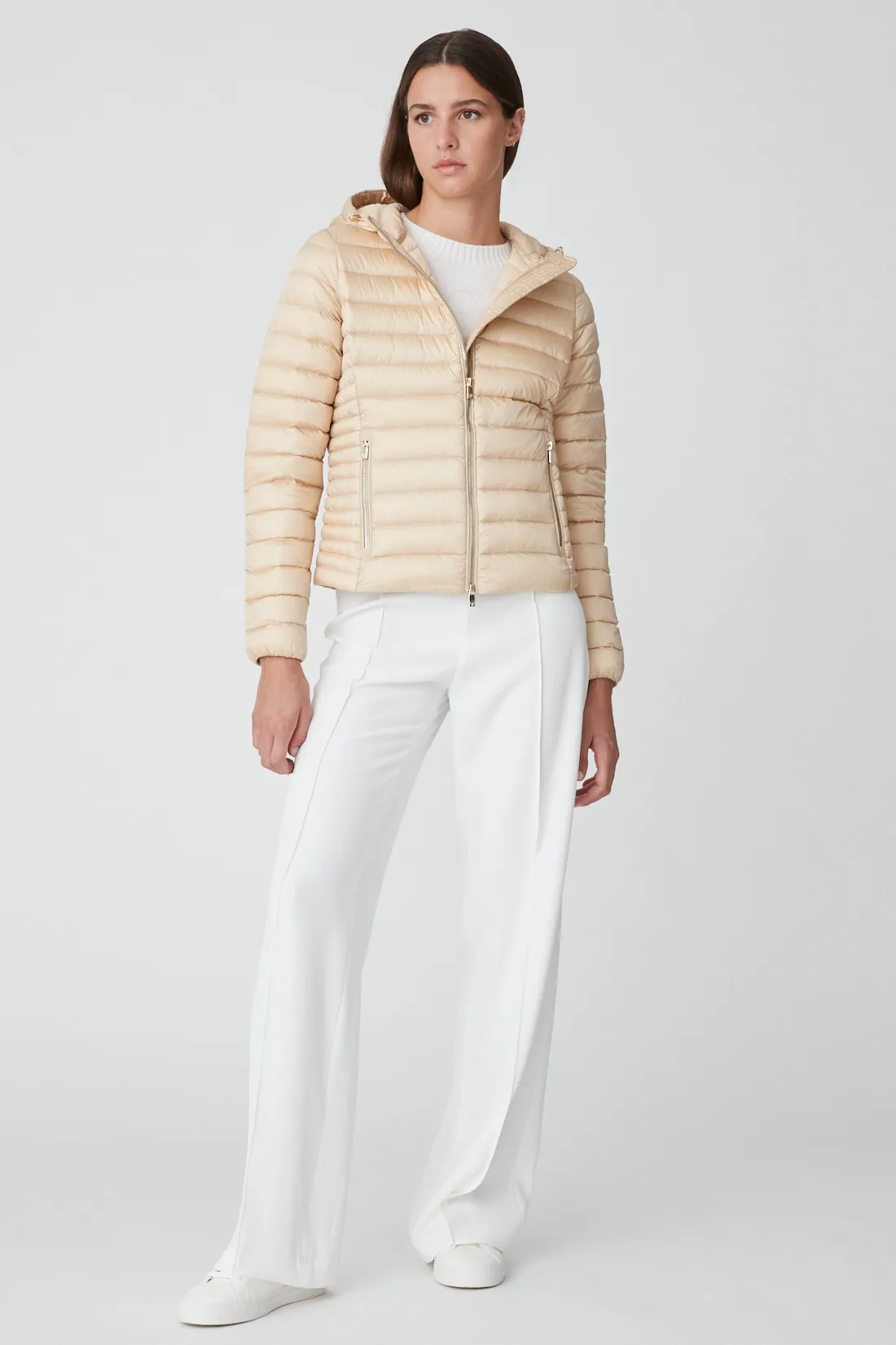 AGHATA – Beige hooded down jacket