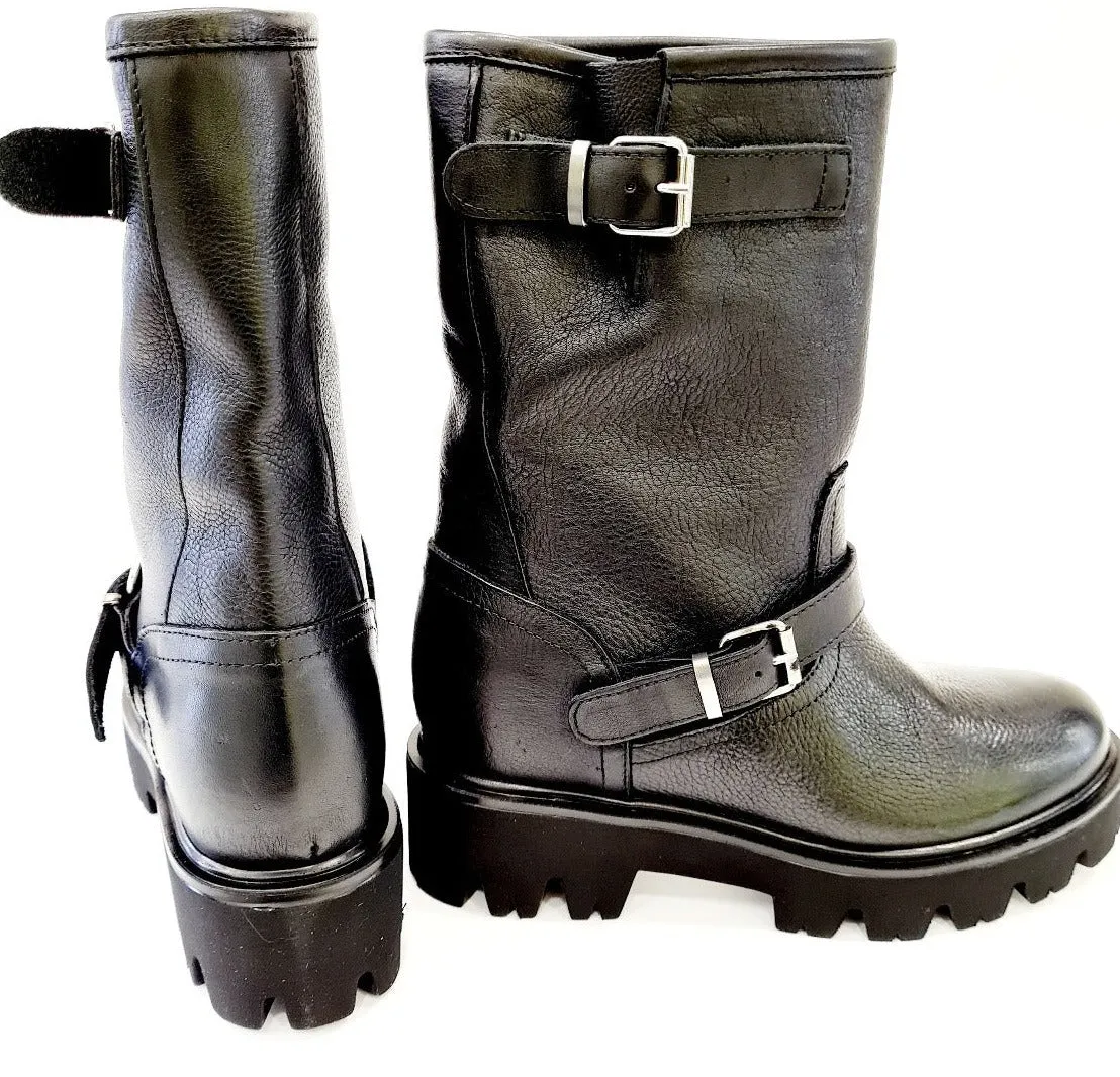 Baliè Stivaletto Bikers sfondo gomma alto 5 cm con rialzo interno 5 cm pelle Black rif.11