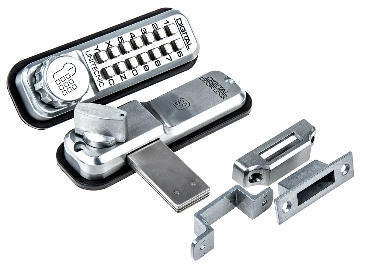 Blocco con codice UNITEC 2200 Alluminio Spazzolato, spessore massimo 55mm, spessore minimo 35mm