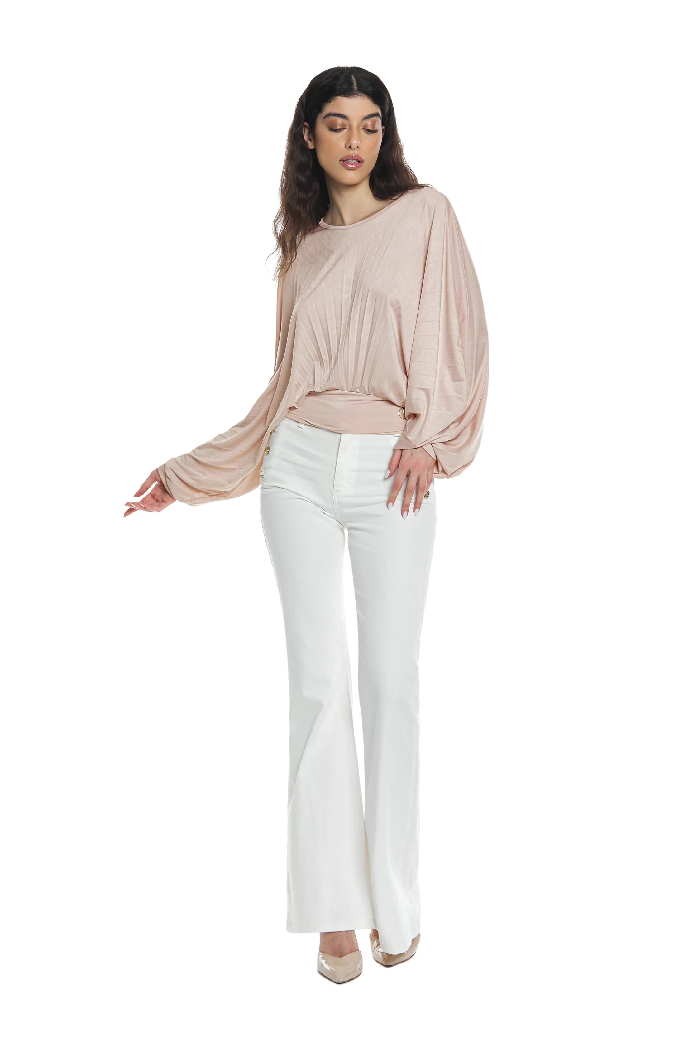 Blusa LYDEZ manica lunga pipistrello con goccia più laccetto spalle con logo plisse'