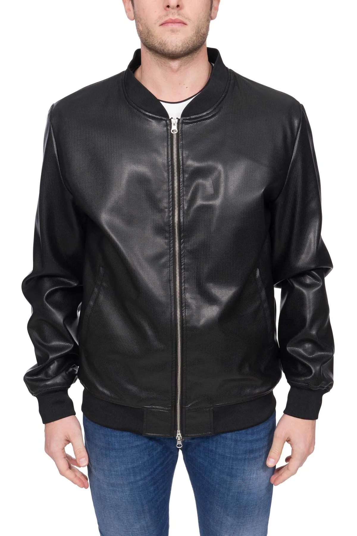 BOMBER NERO IN ECOPELLE CAFFE' LATTE