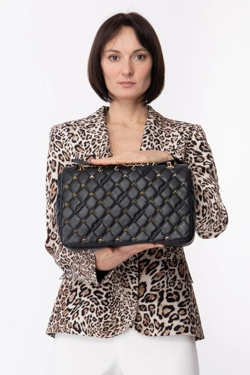 Borsa a tracolla con logo e borchie Nero