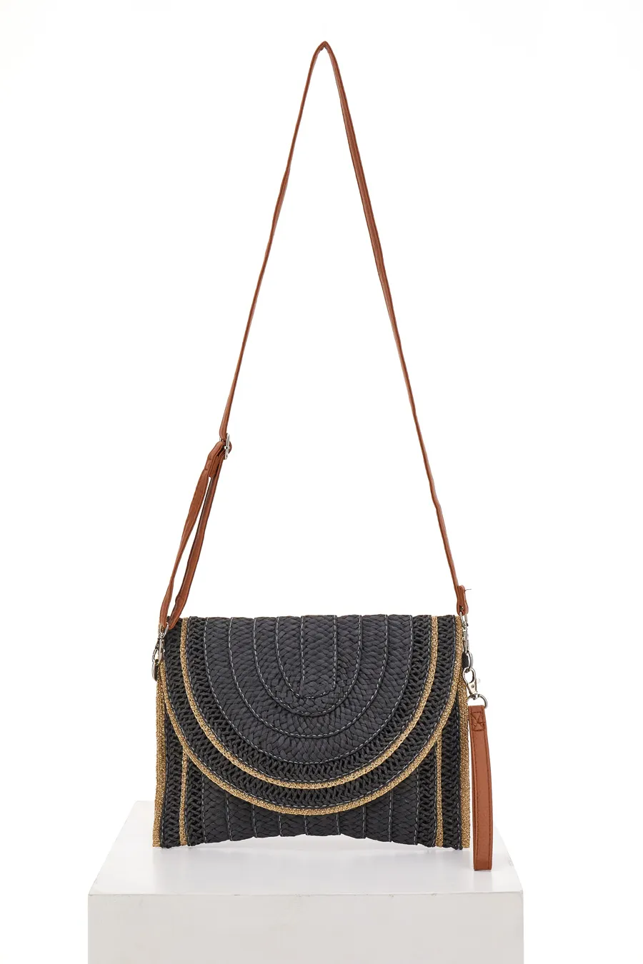 Borsa a Tracolla Nere in Rafia LWB 014