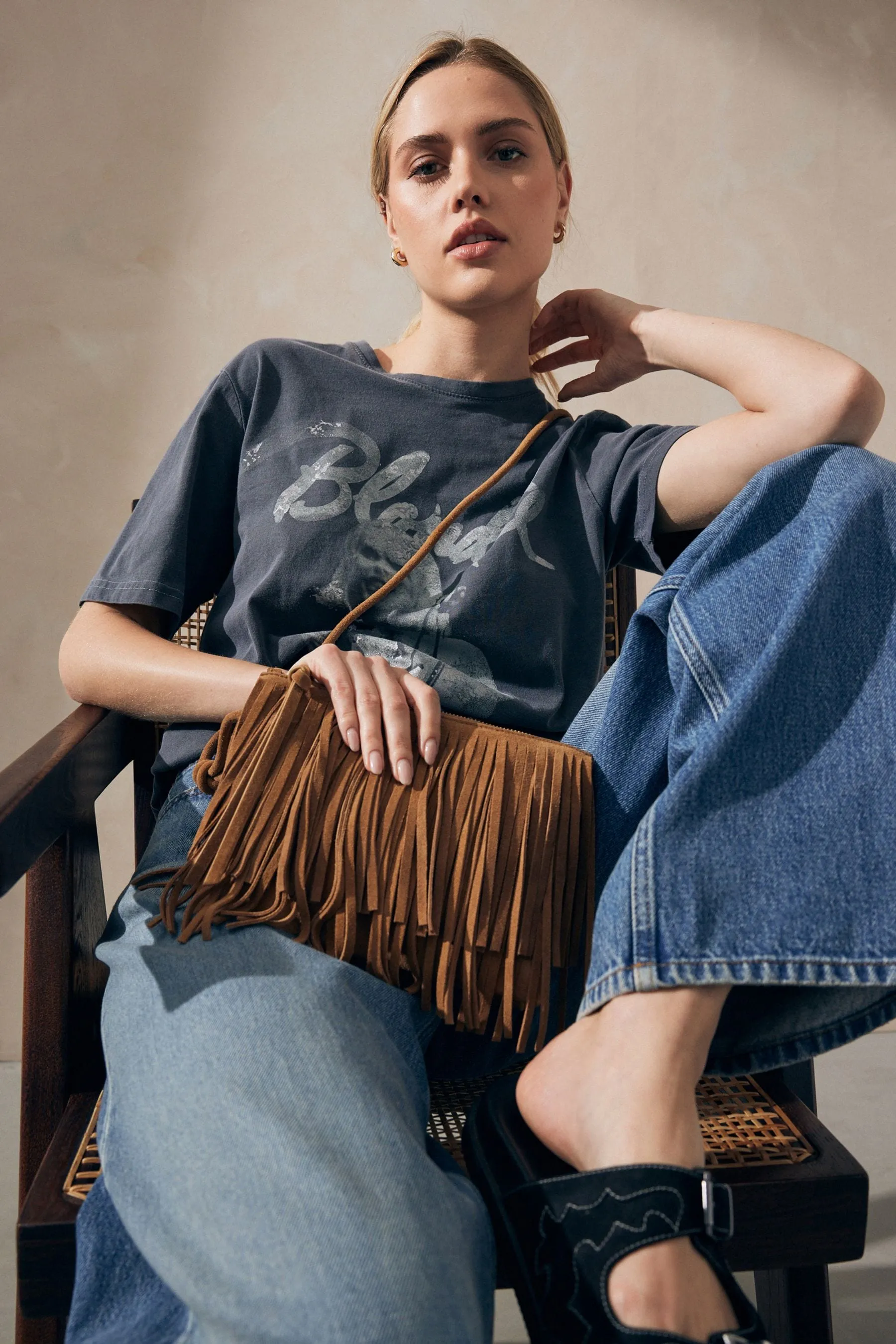 Borsa a tracolla western in pelle con frange
