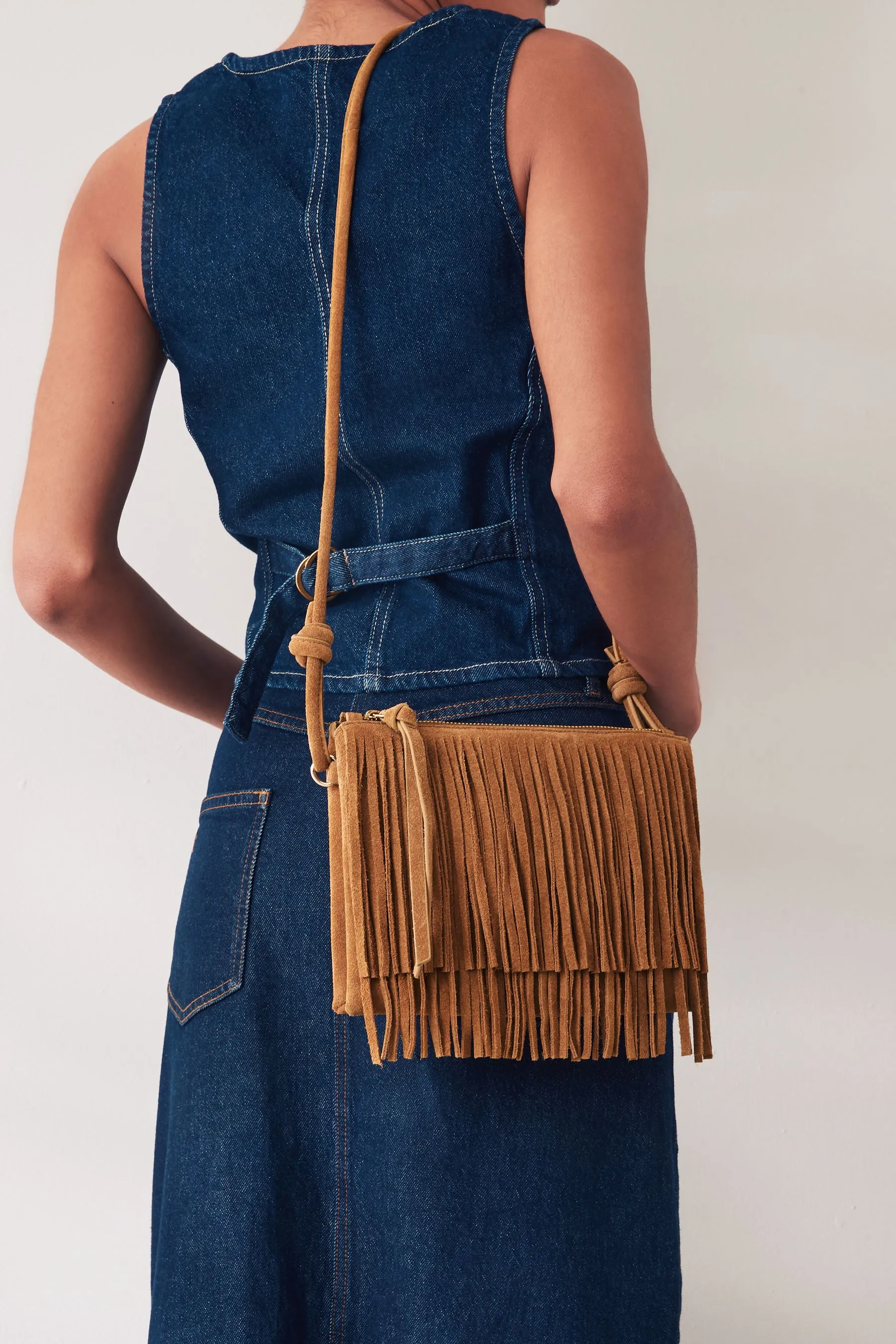 Borsa a tracolla western in pelle con frange