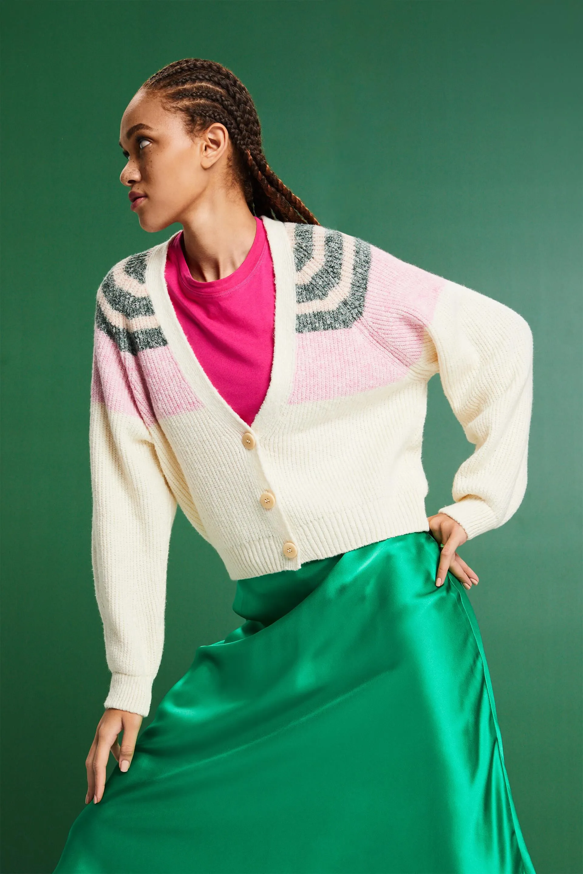 Cardigan a coste con scollo a V