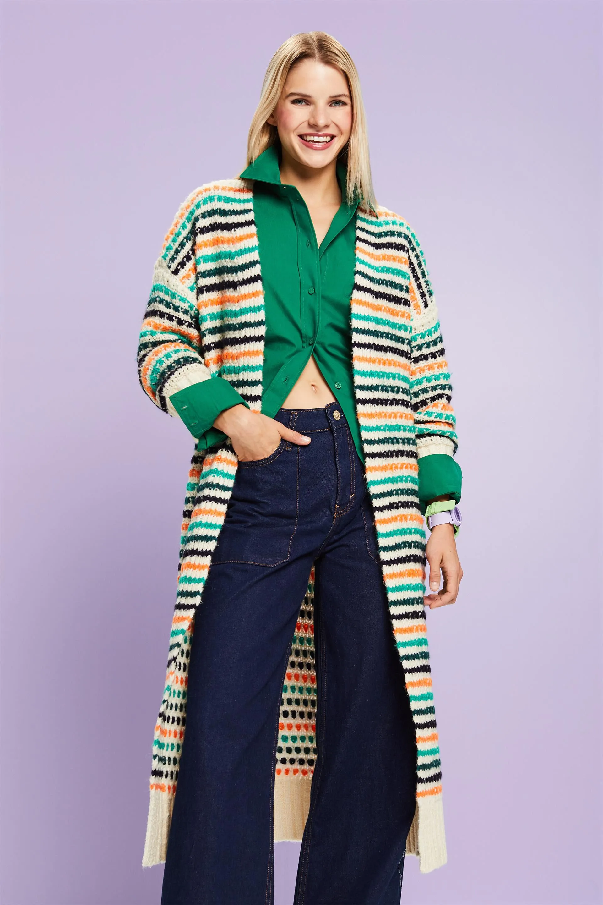 Cardigan lungo a righe