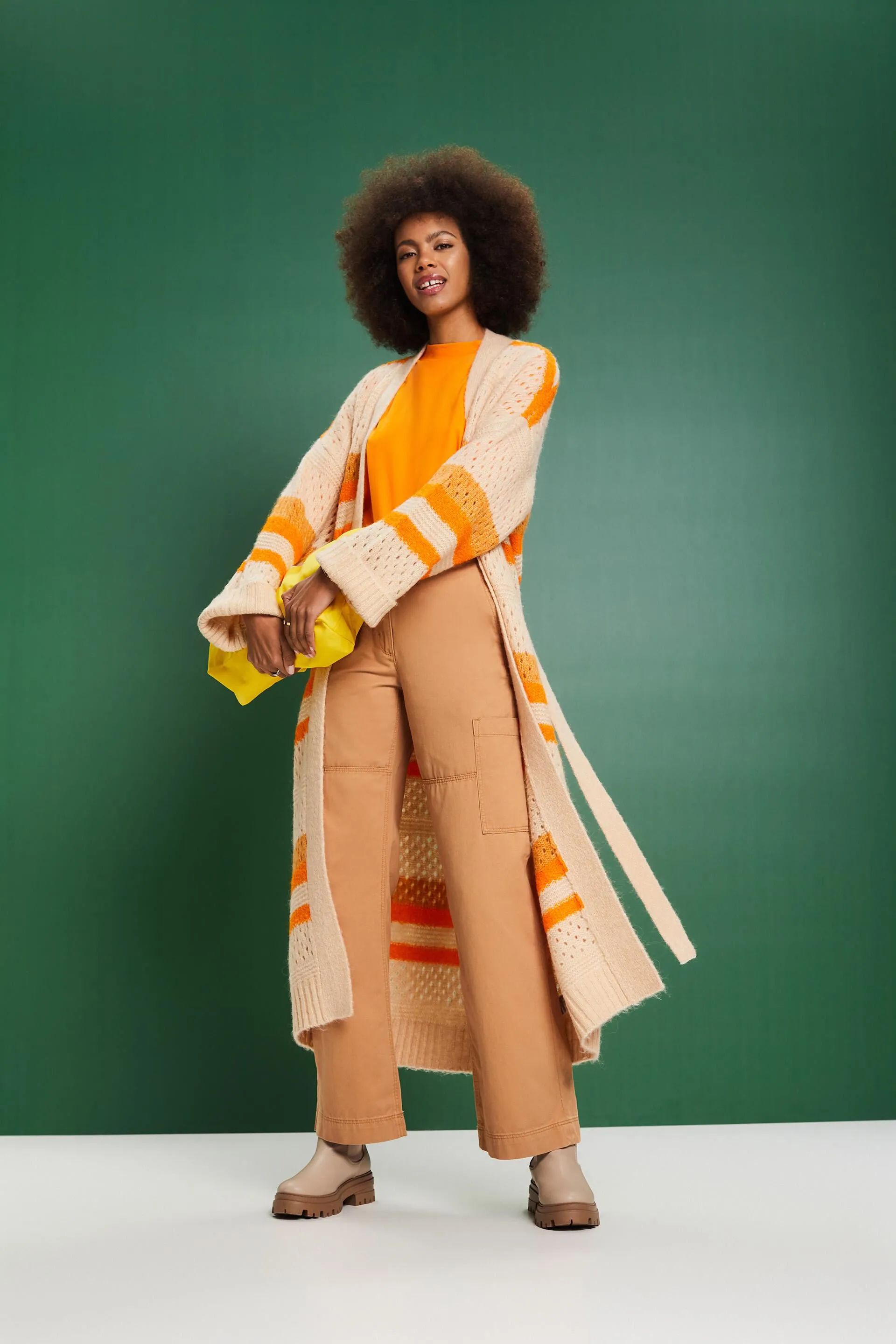 Cardigan lungo in misto lana con cintura