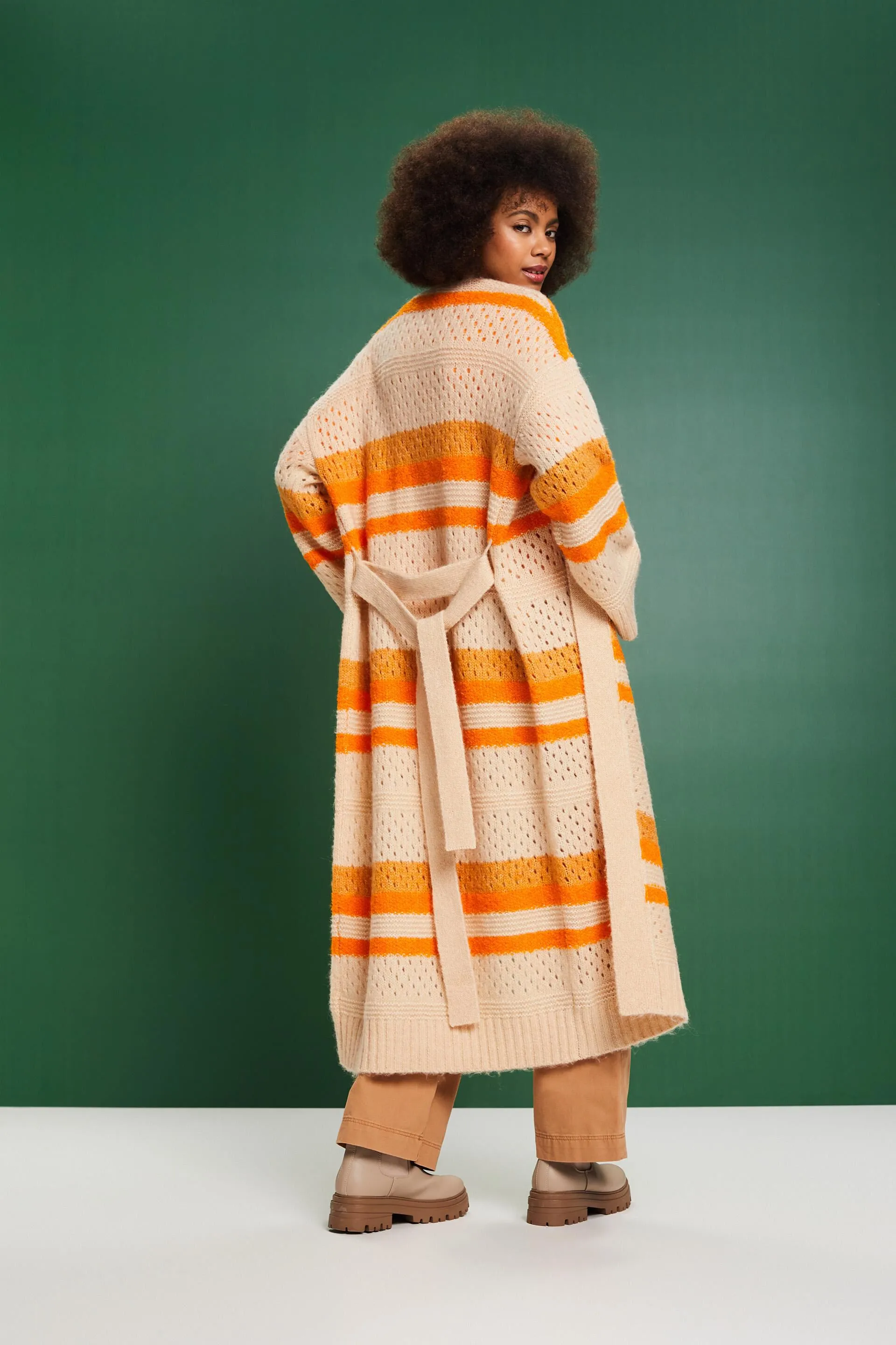 Cardigan lungo in misto lana con cintura