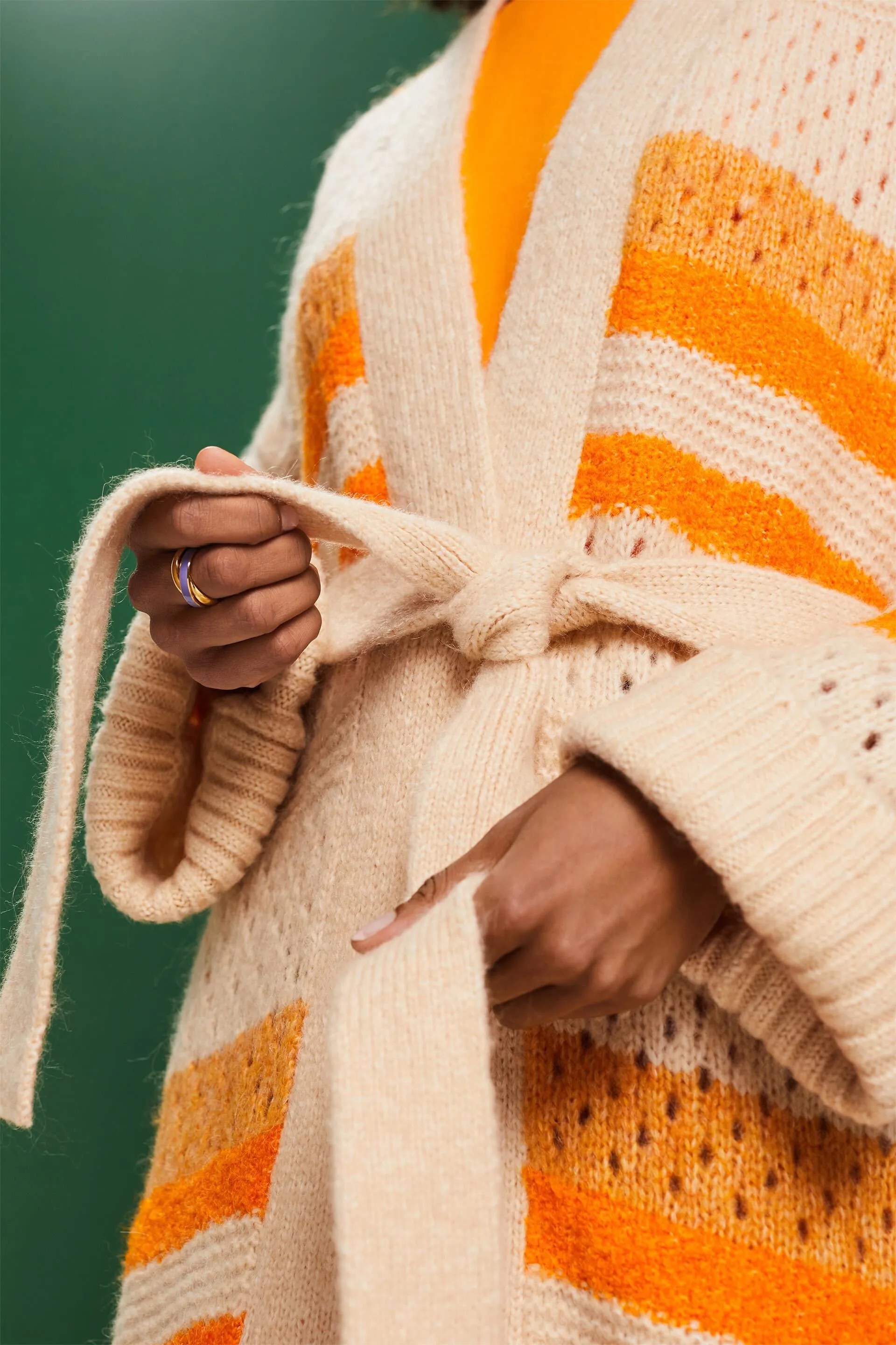 Cardigan lungo in misto lana con cintura