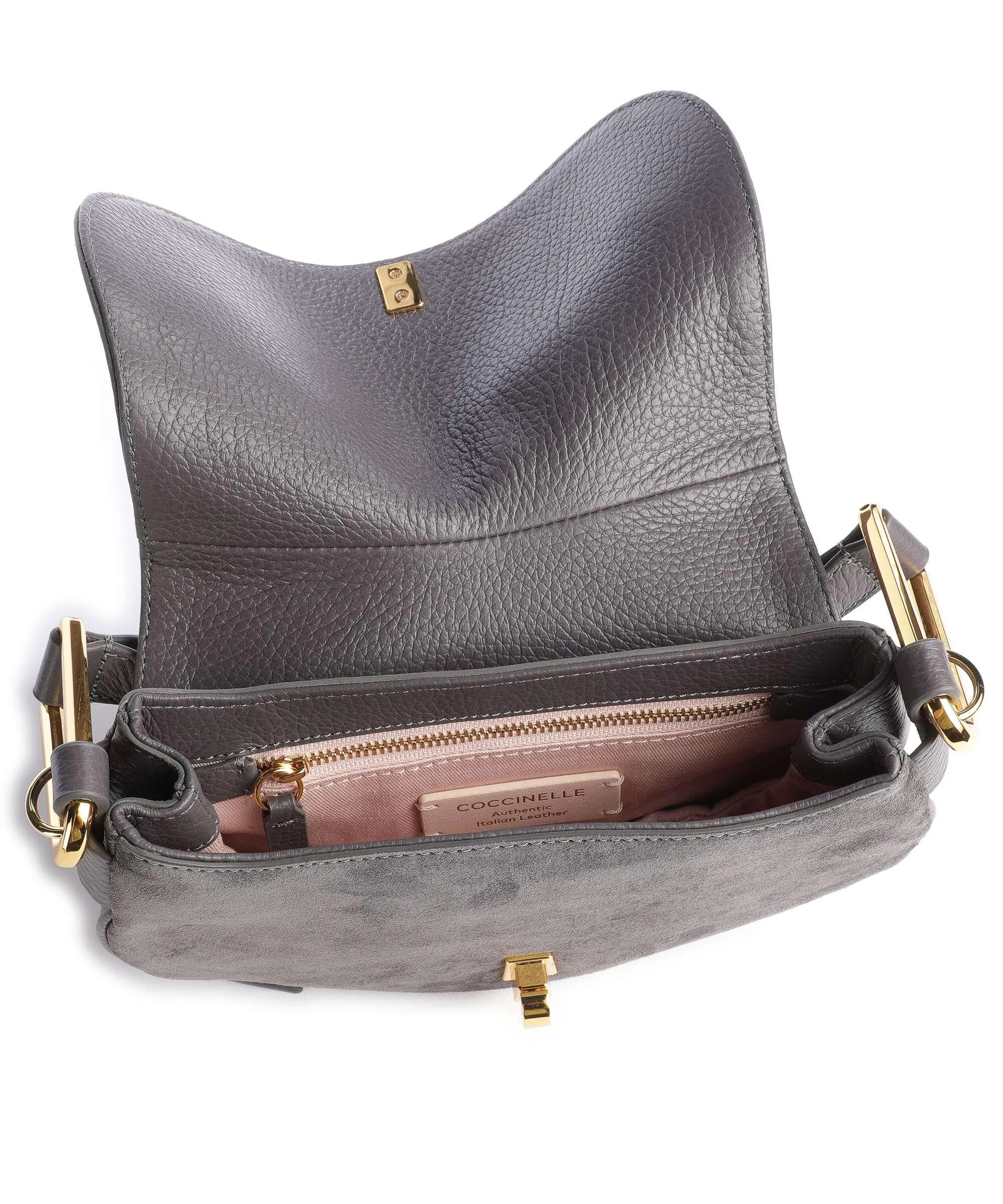  Coccinelle Magie Suede Borsa a spalla pelle bovina ruvida, pelle di vacchetta grana grigio scuro  