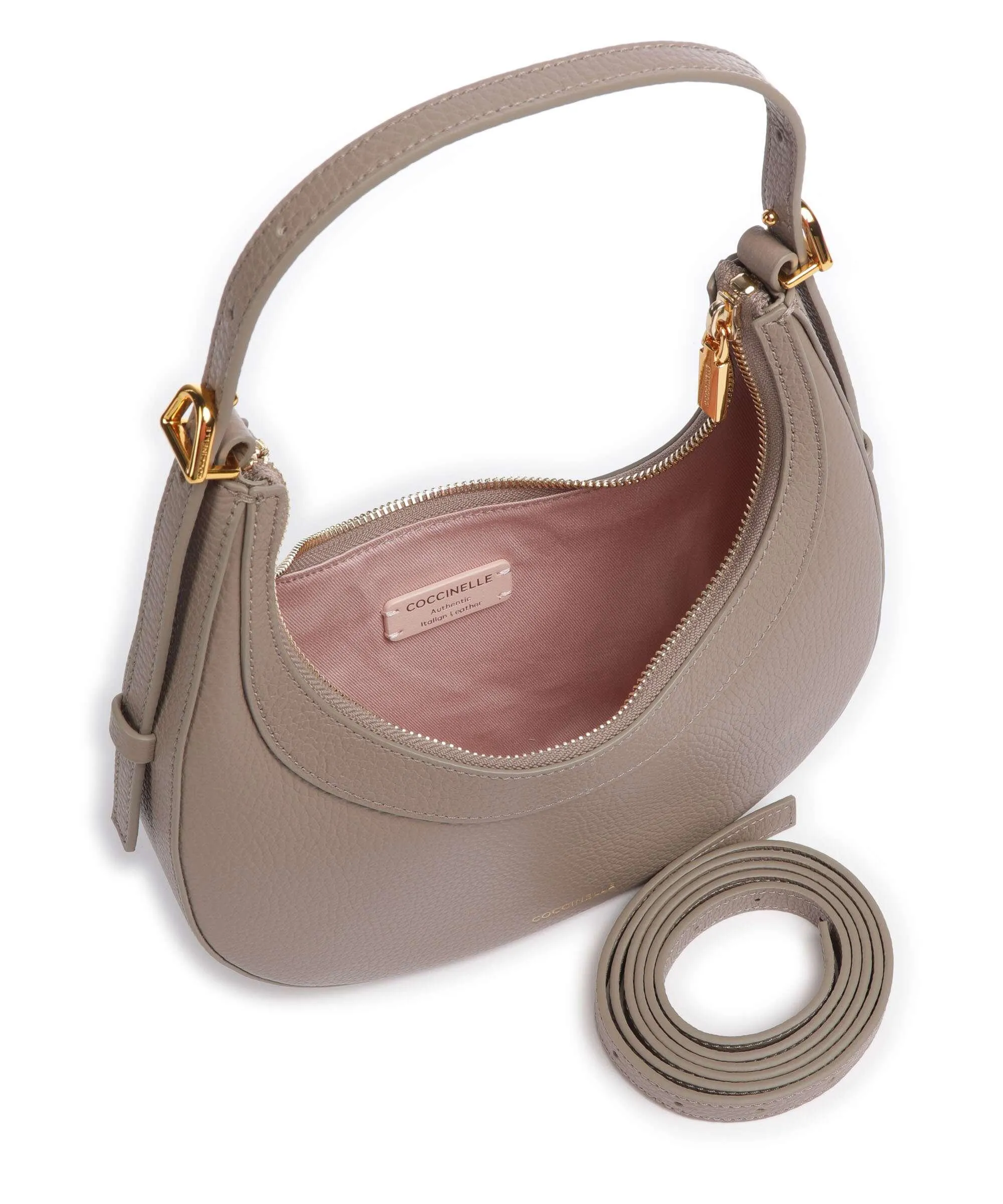  Coccinelle Whisper Borsa a spalla pelle di vacchetta grana taupe  