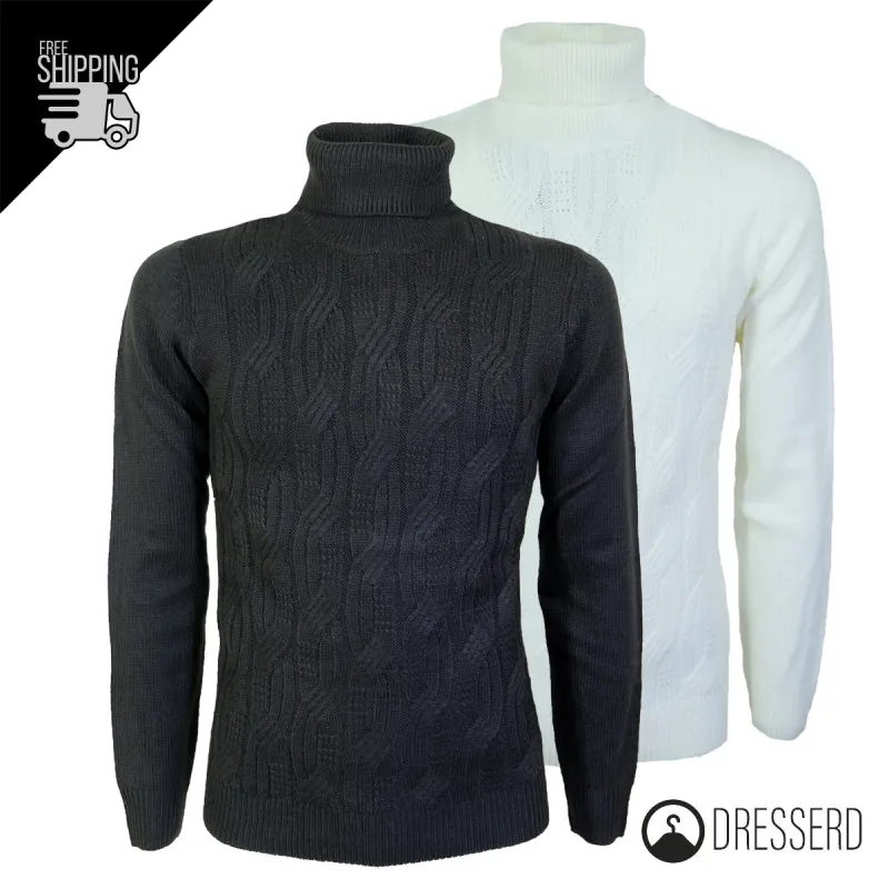 Dolcevita Uomo Trama Lavorato Dresserd Nero e Bianco Maglione invernale collo alto