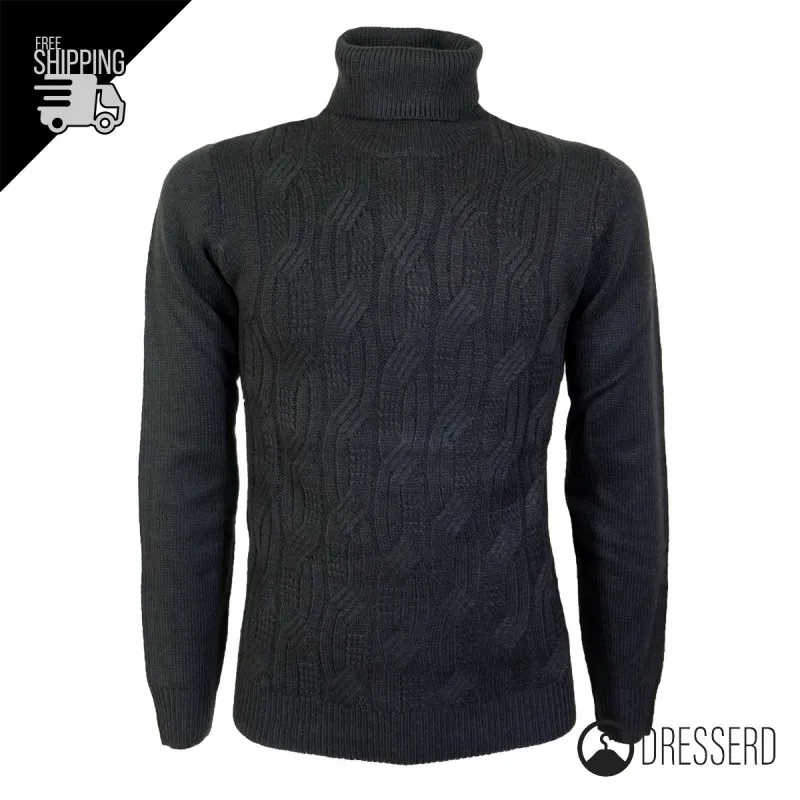 Dolcevita Uomo Trama Lavorato Dresserd Nero e Bianco Maglione invernale collo alto