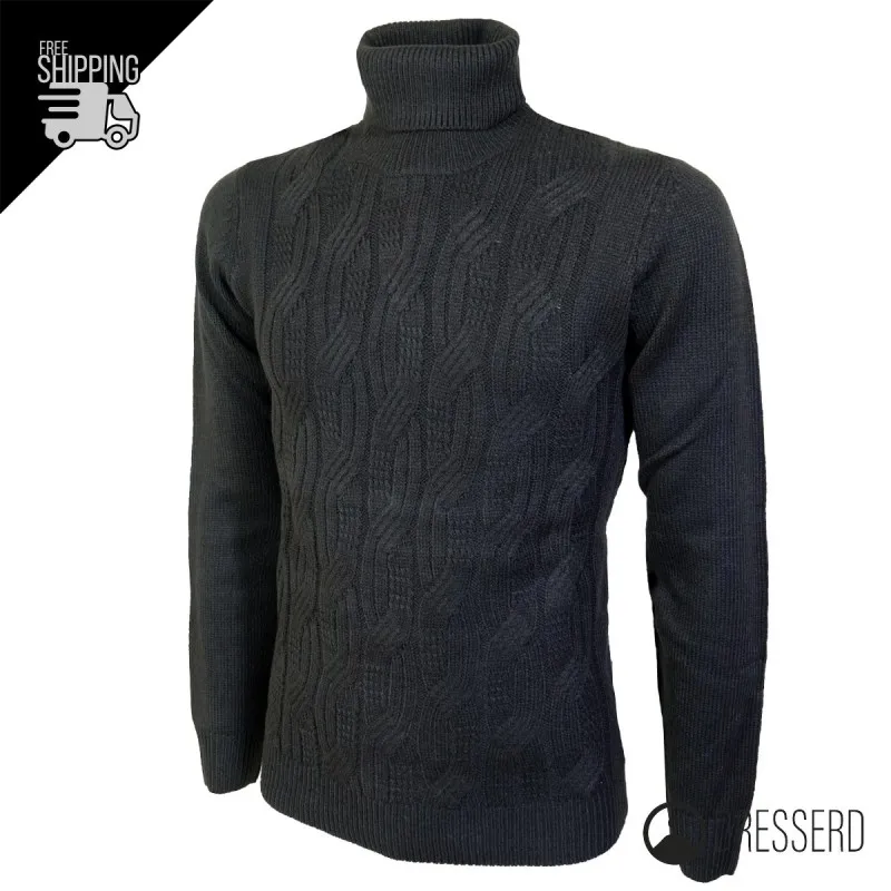 Dolcevita Uomo Trama Lavorato Dresserd Nero e Bianco Maglione invernale collo alto