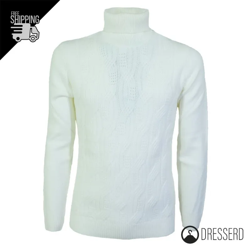 Dolcevita Uomo Trama Lavorato Dresserd Nero e Bianco Maglione invernale collo alto