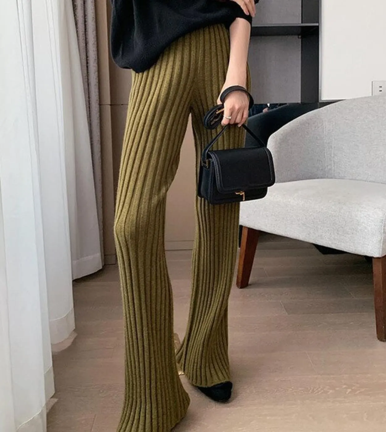 Gacvga Pantaloni in maglia di cotone per donna Autunno Inverno Tuniche streetwear larghe Pantaloni a gamba larga Lady Fashion Mo