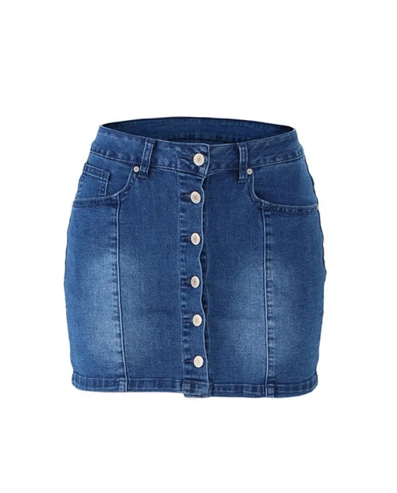 Gonna da donna monopetto blu scuro Gonna da donna di nuova moda con sollevamento dellanca a mezza lunghezza Minigonne di jeans