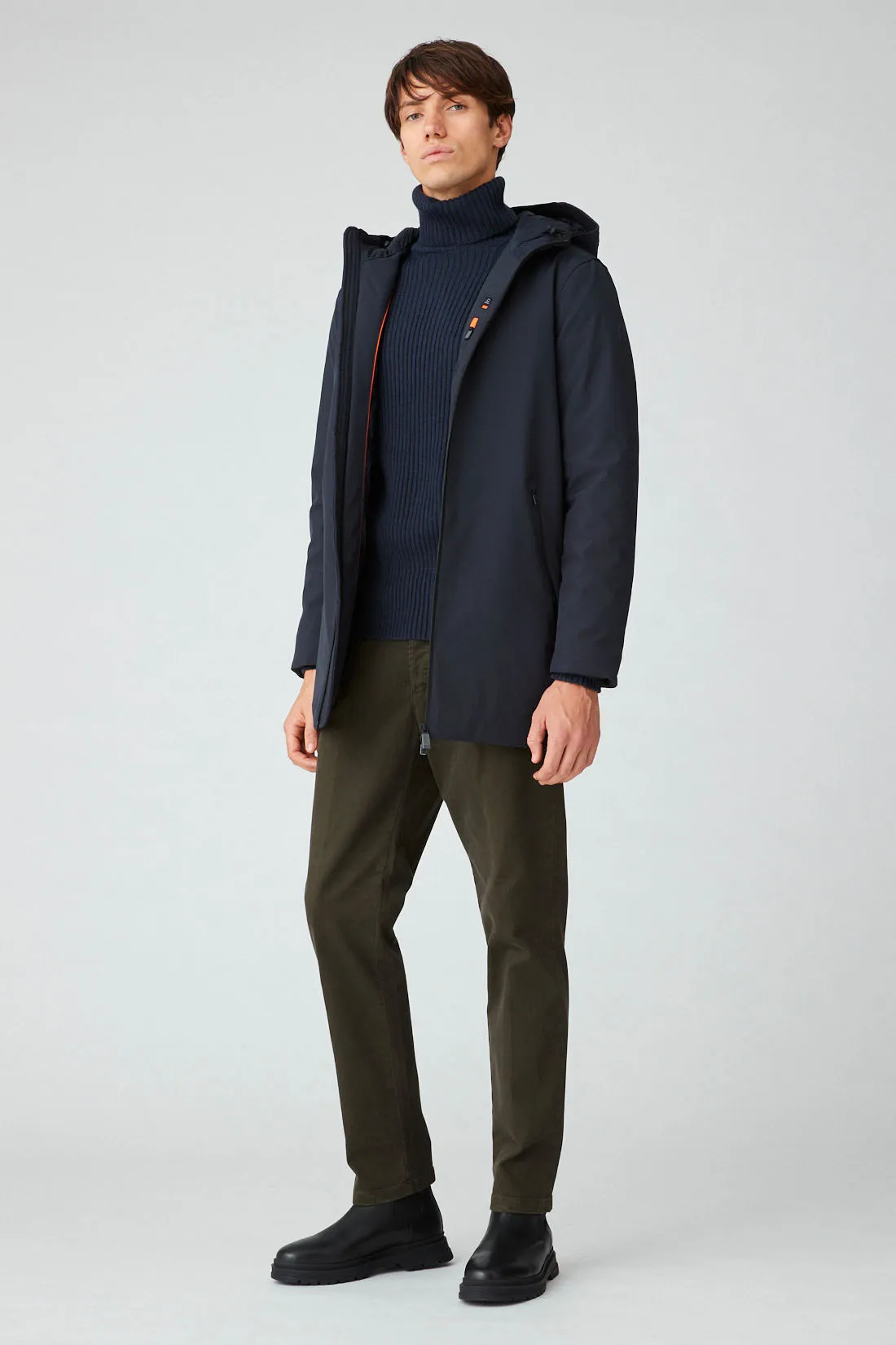 HERDO – Giacca blu lunga con cappuccio