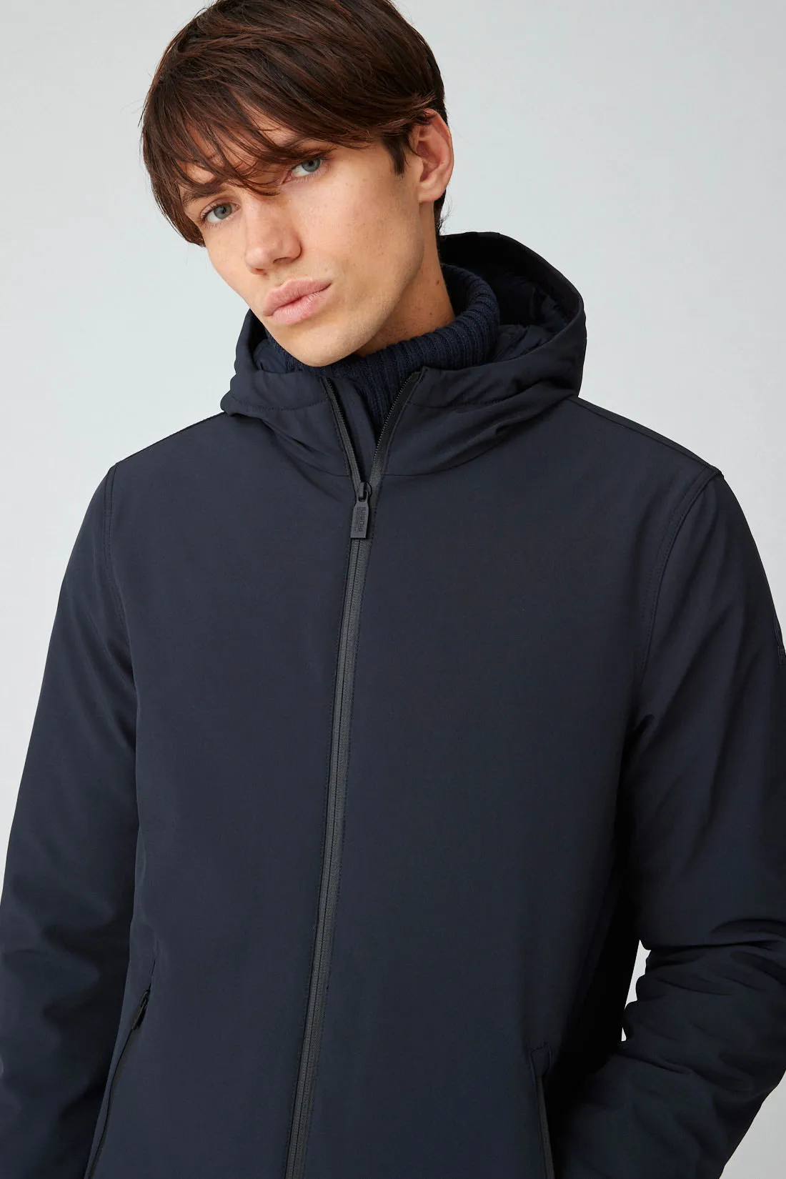 HERDO – Giacca blu lunga con cappuccio