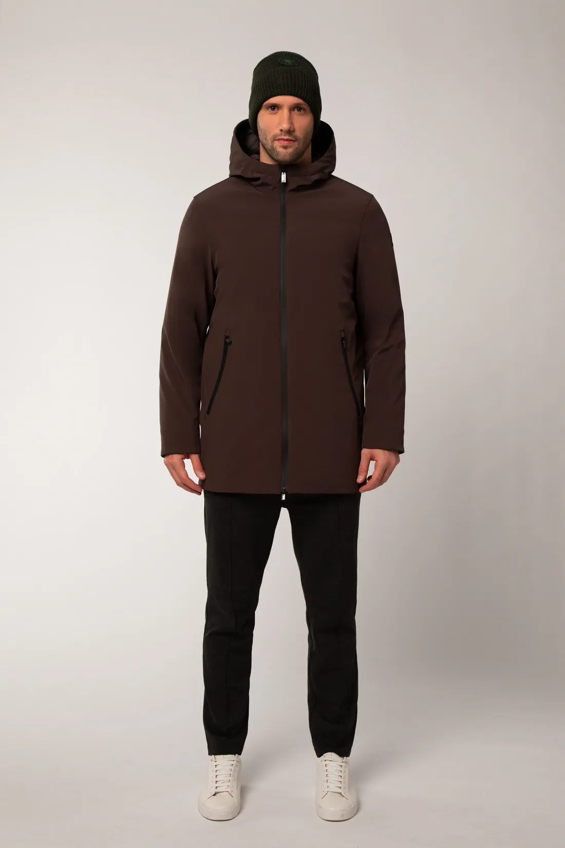 HERDO – Giacca marrone lunga con cappuccio