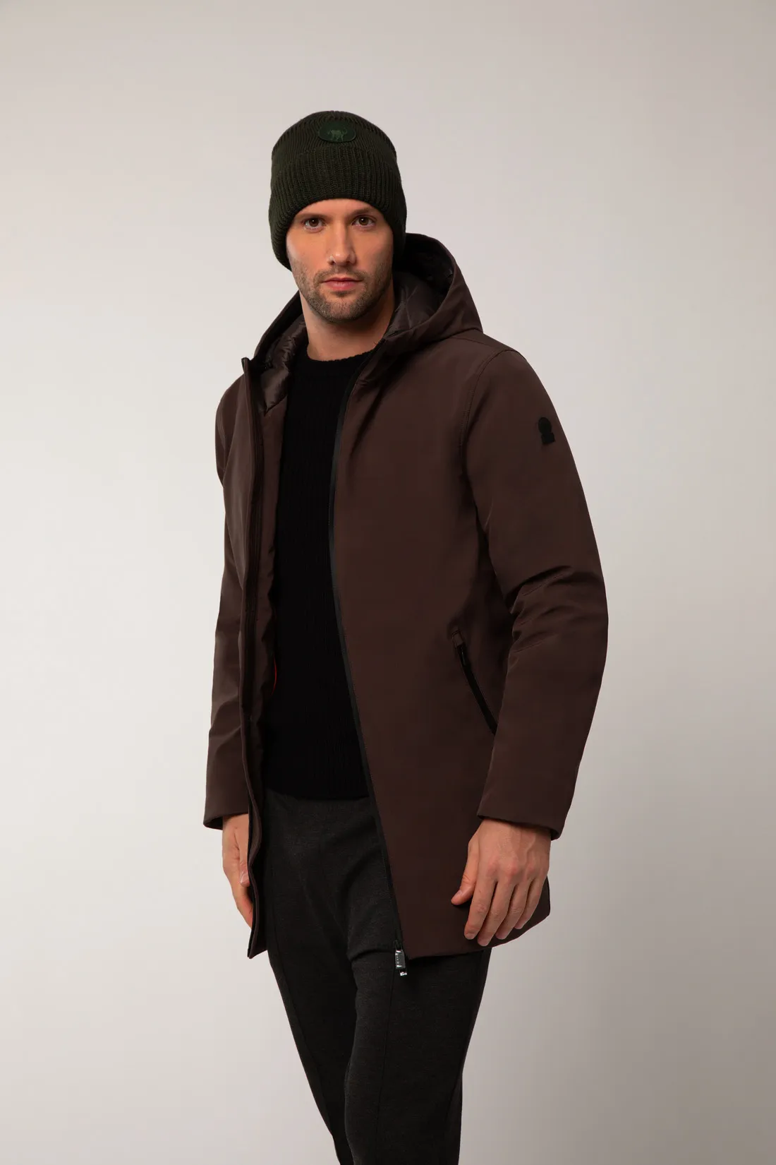 HERDO – Giacca marrone lunga con cappuccio