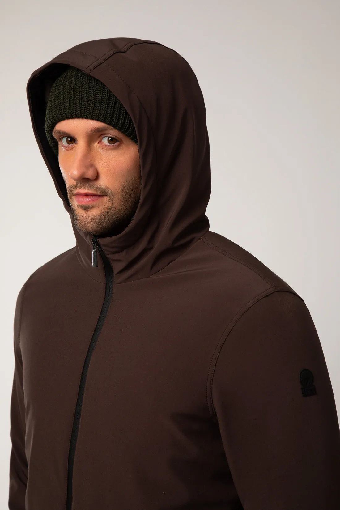 HERDO – Giacca marrone lunga con cappuccio