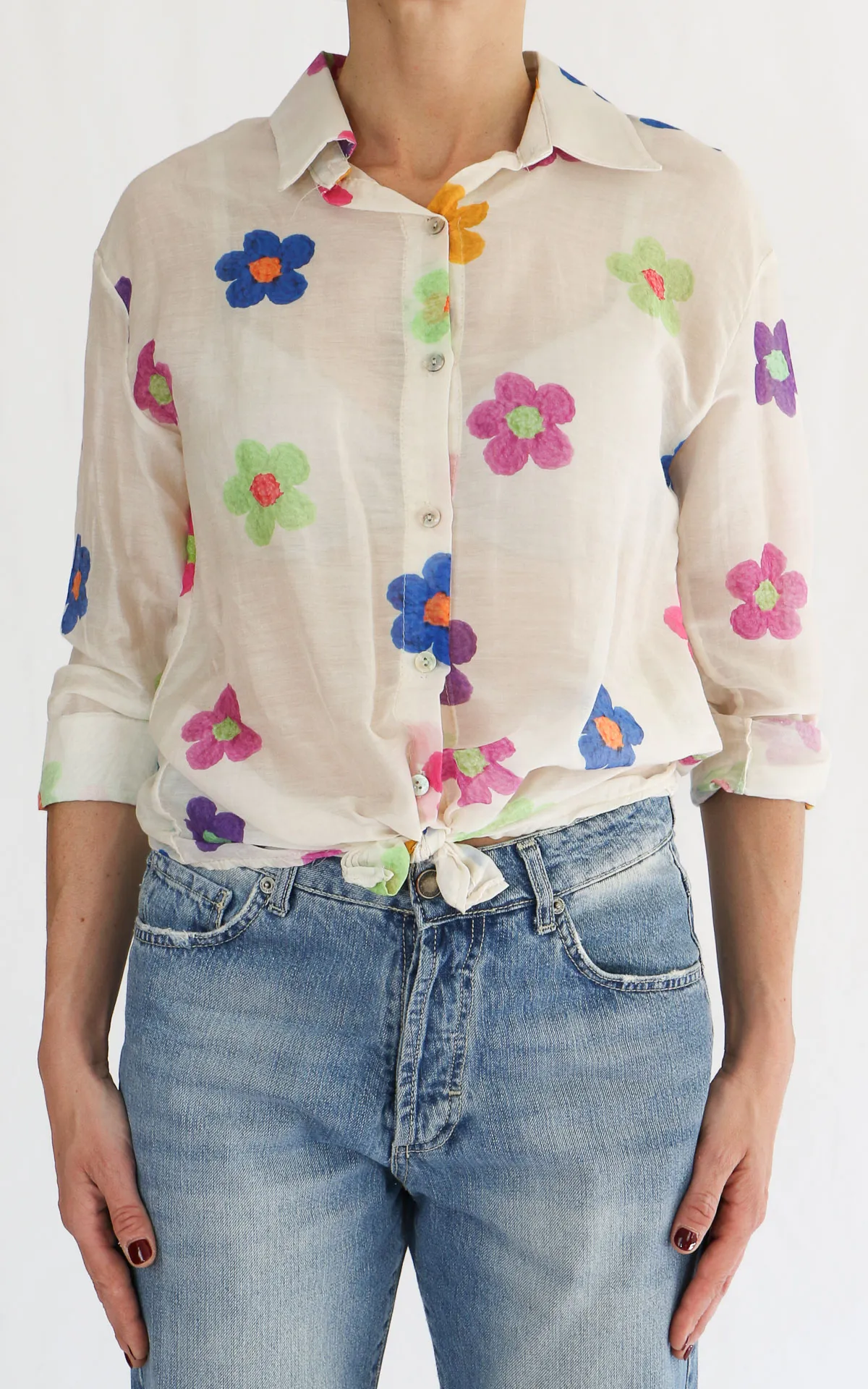 Initial – Camicia cotone e seta fiori – Multicolor