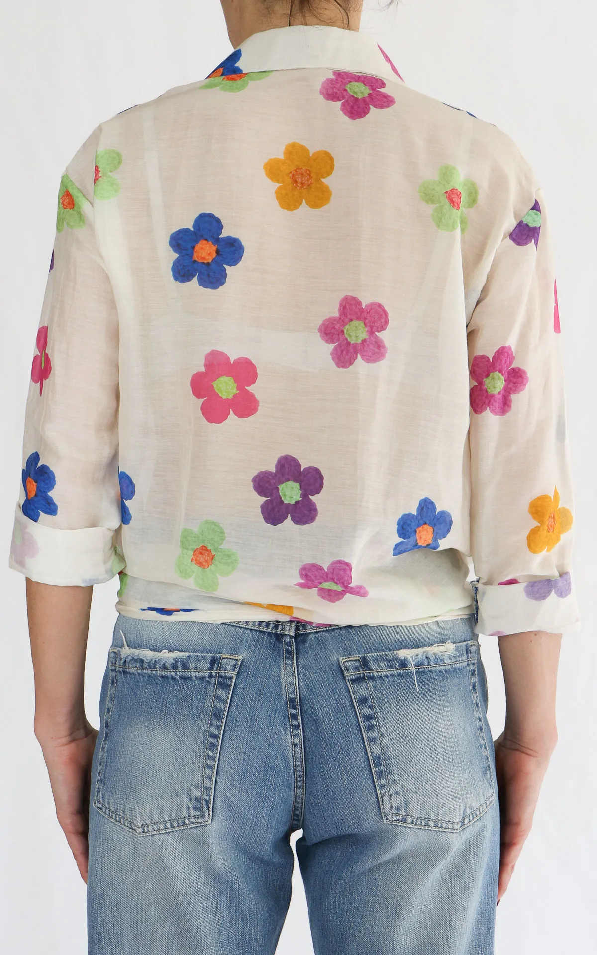 Initial – Camicia cotone e seta fiori – Multicolor