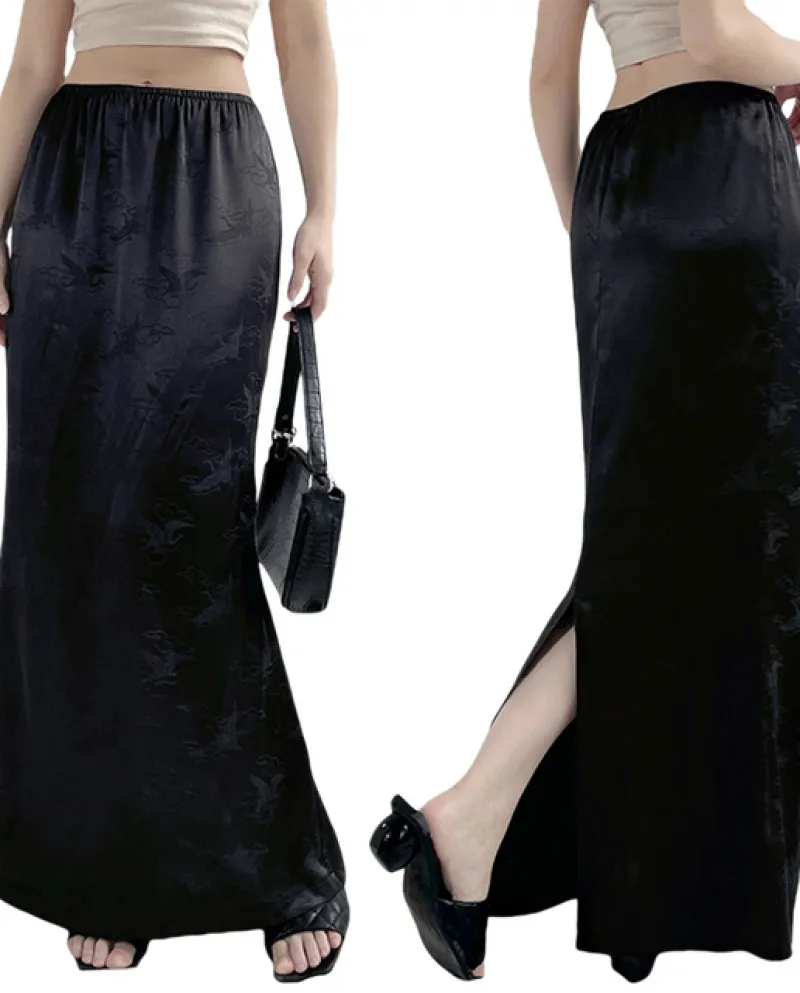 Jacquard vintage gonne lunghe da donna elegante a vita media tinta unita divisa a tutta lunghezza una gonna a linea streetwe