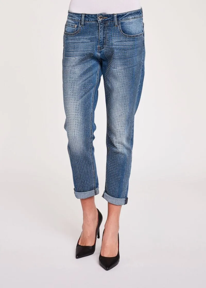 Jeans girlfriend con strass