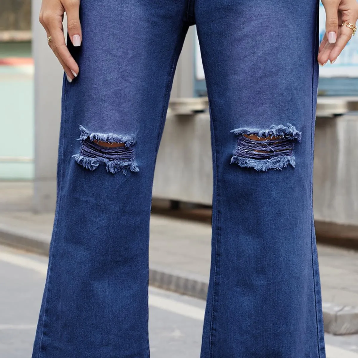 Jeans strappati Pantaloni larghi a gamba larga larghi da donna Moda Street Style Pantaloni a gamba larga svasati 2023 New Casual