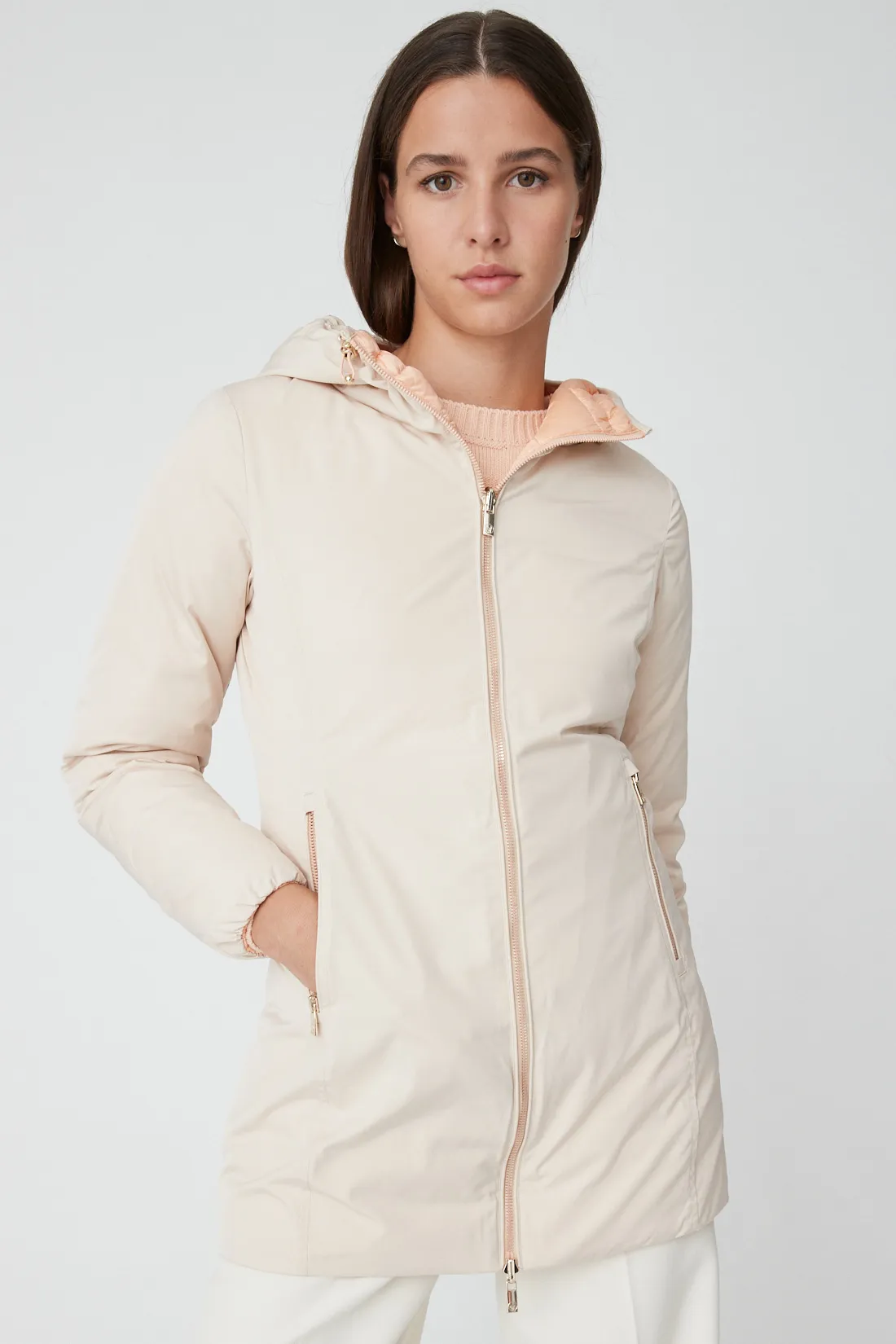 KALIE – Reversible beige down jacket in taffetas