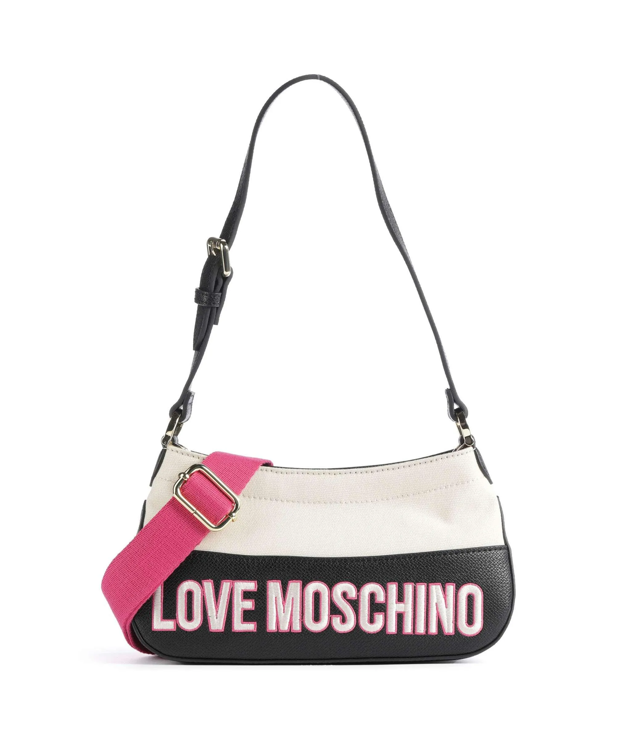  Love Moschino Free-Time Borsa a spalla cotone, pelle sintetica nero/beige  