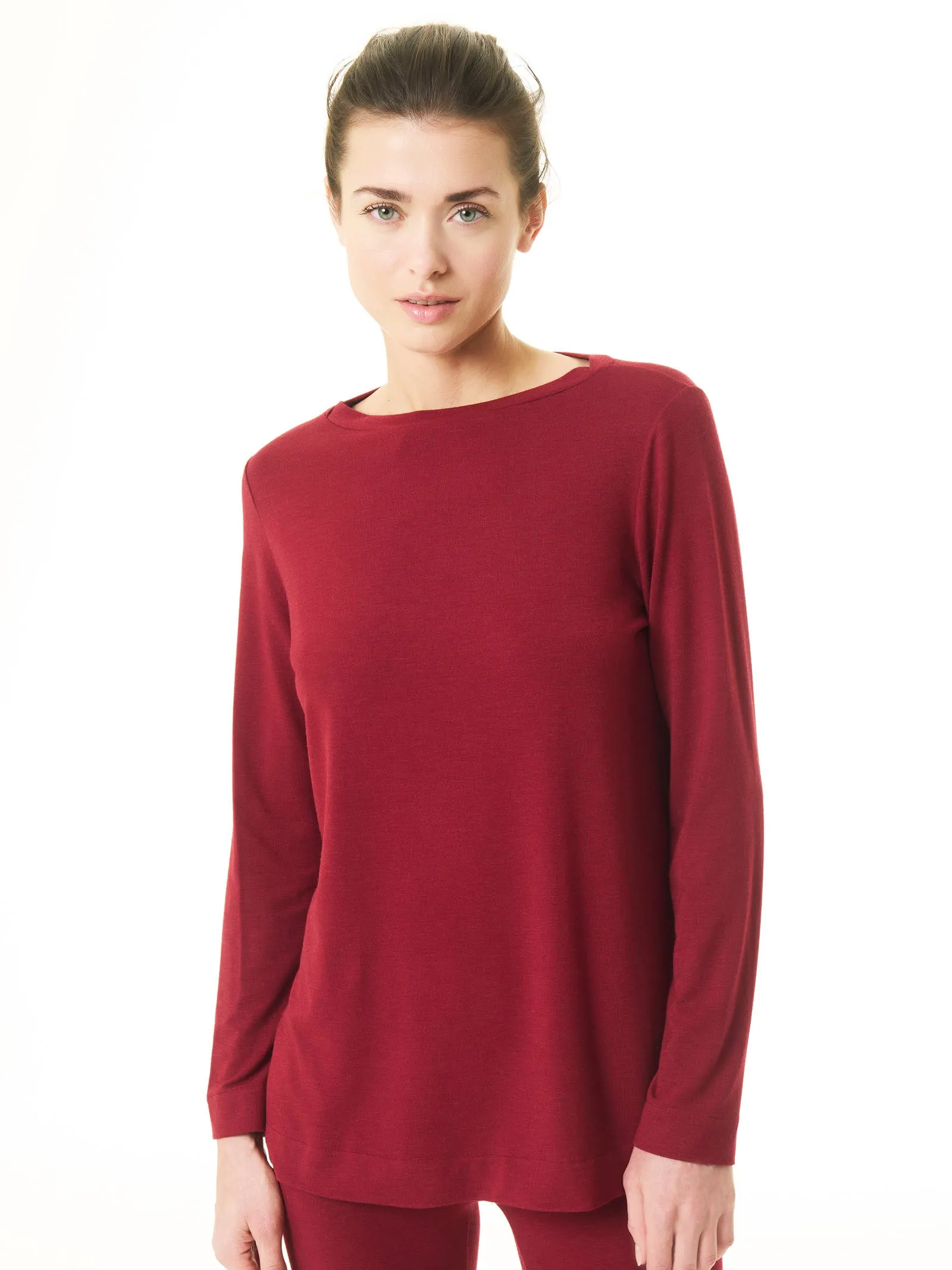 Maglietta con collo a barchetta in filato Tenderwool - Amarena