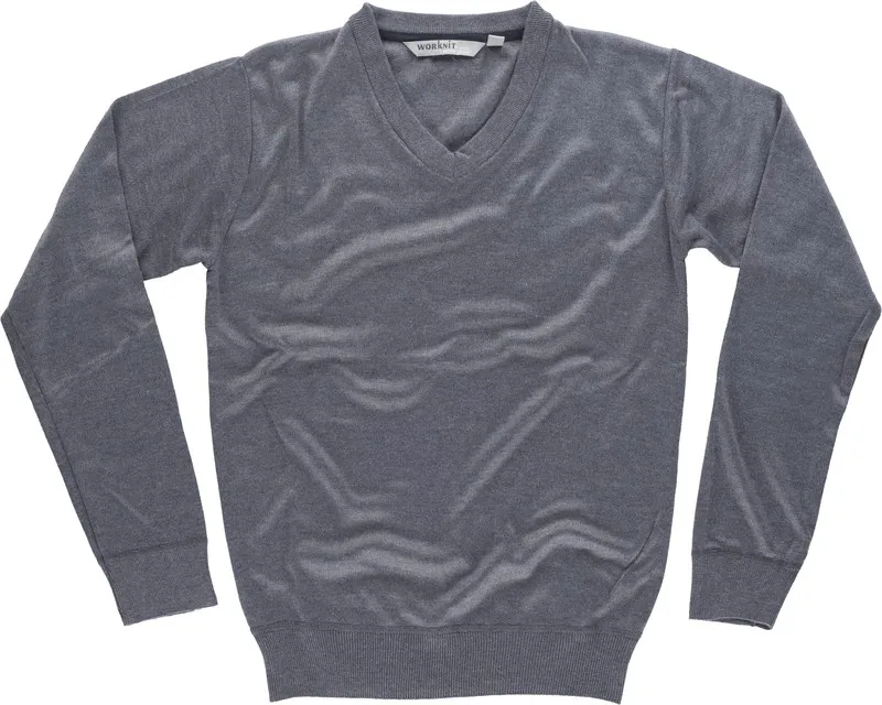 Maglione in maglia fine Scollo a V Vita e polsini elasticizzati Grigio