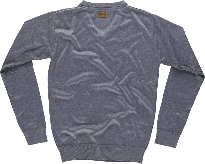 Maglione in maglia fine Scollo a V Vita e polsini elasticizzati Grigio