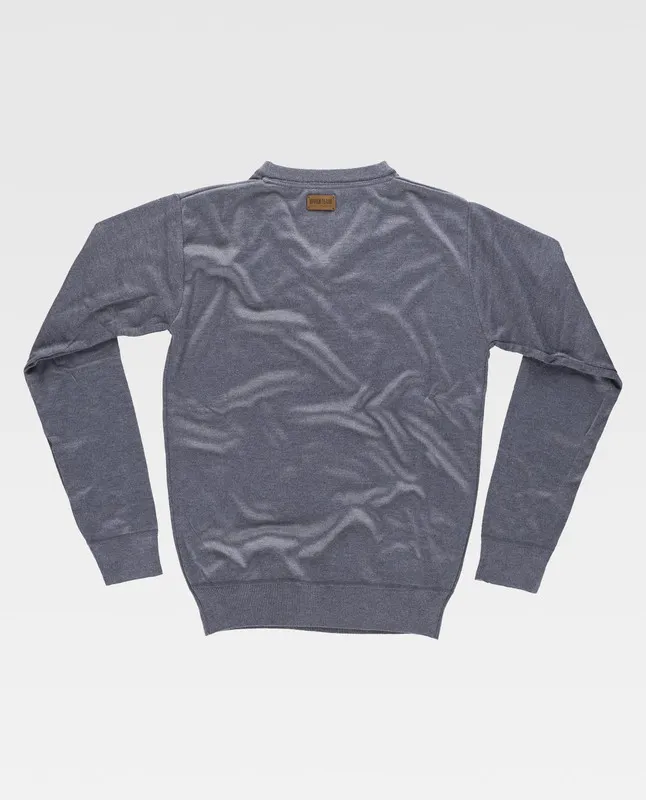Maglione in maglia fine Scollo a V Vita e polsini elasticizzati Grigio