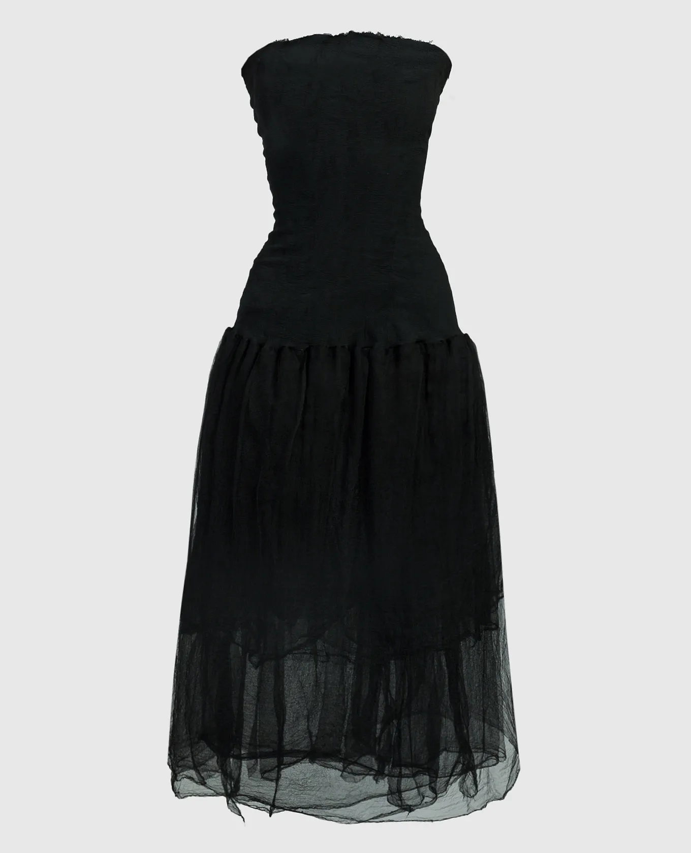 Marc Le Bihan Abito midi nero con seta effetto mietitore 21924