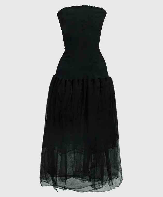 Marc Le Bihan Abito midi nero con seta effetto mietitore 21924