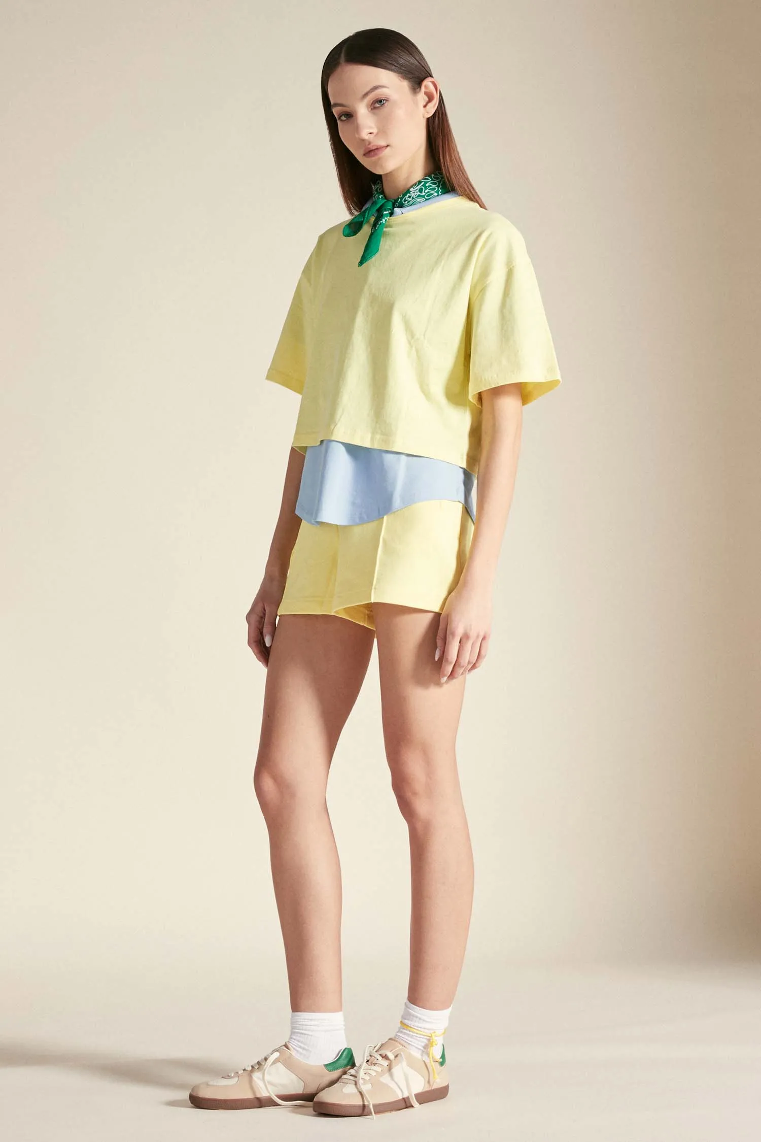 MIRAM –  Crop t-shirt giallo pastello in cotone