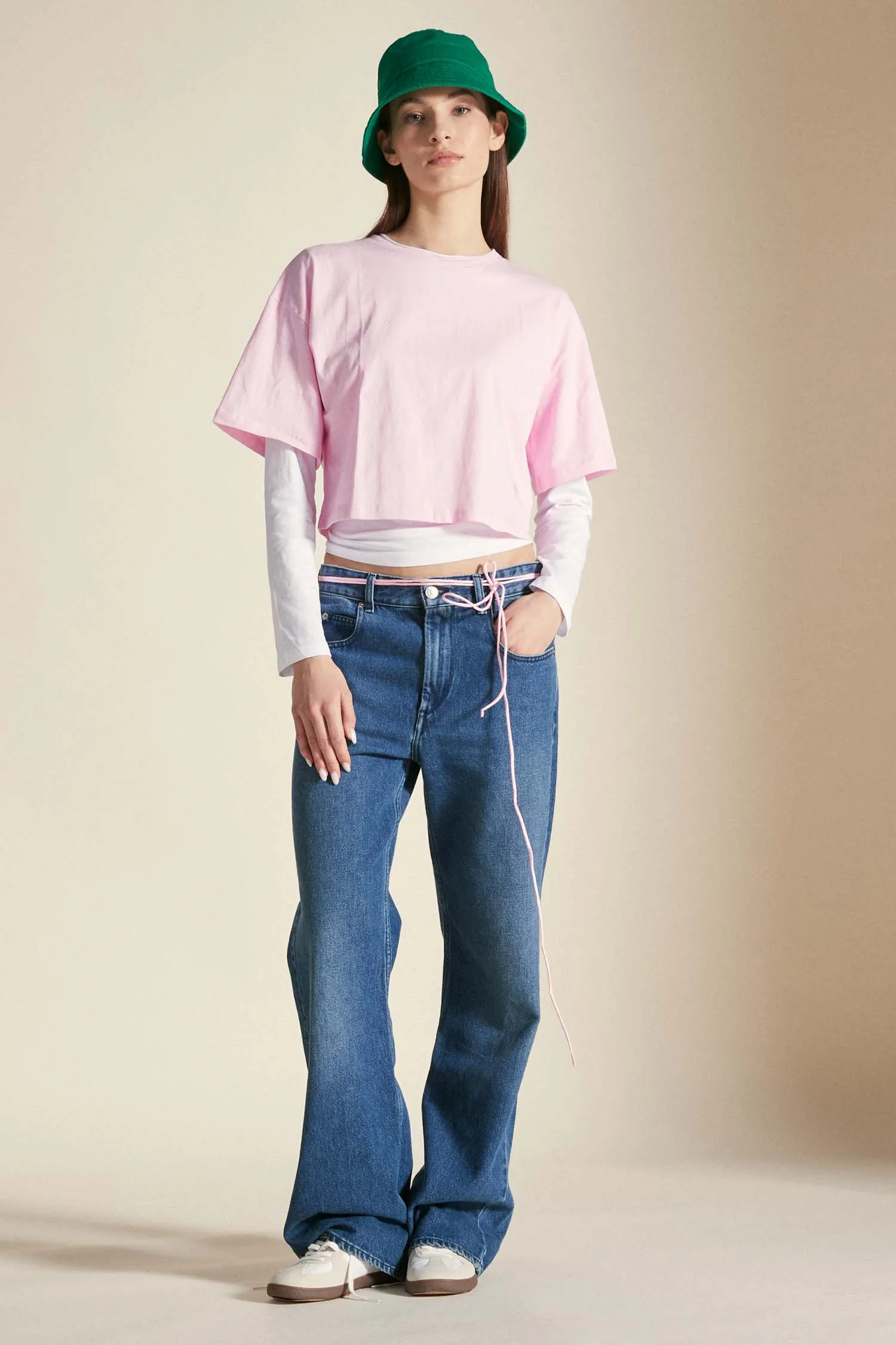 MIRAM –  Crop t-shirt rosa pastello in cotone